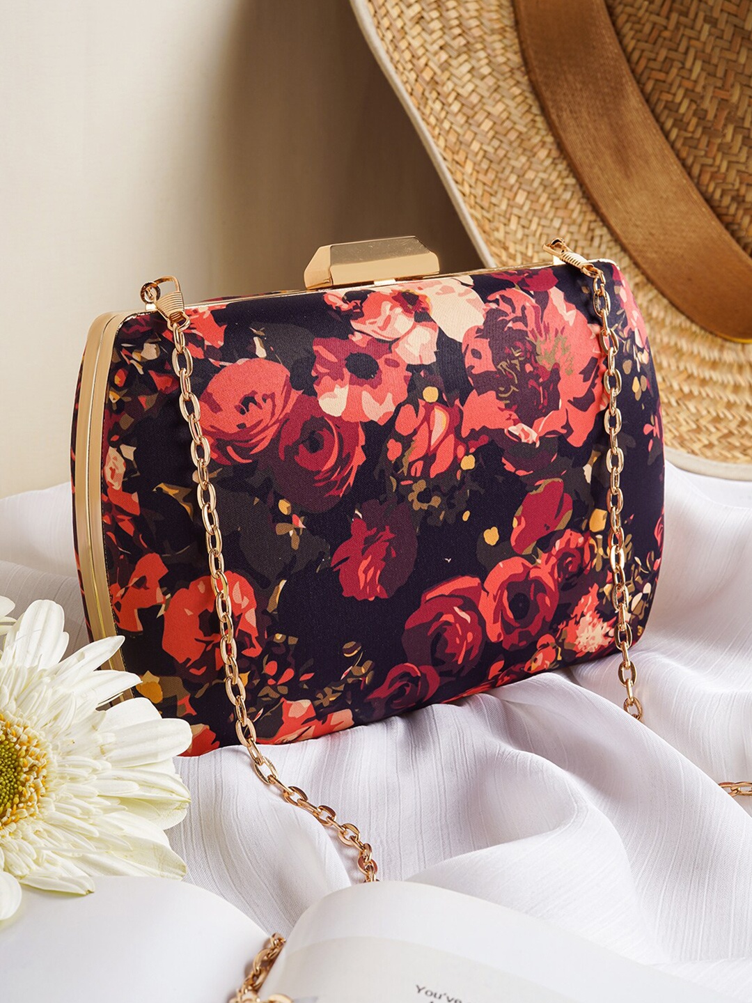 

JOKER & WITCH Floral Printed Box Clutch, Black