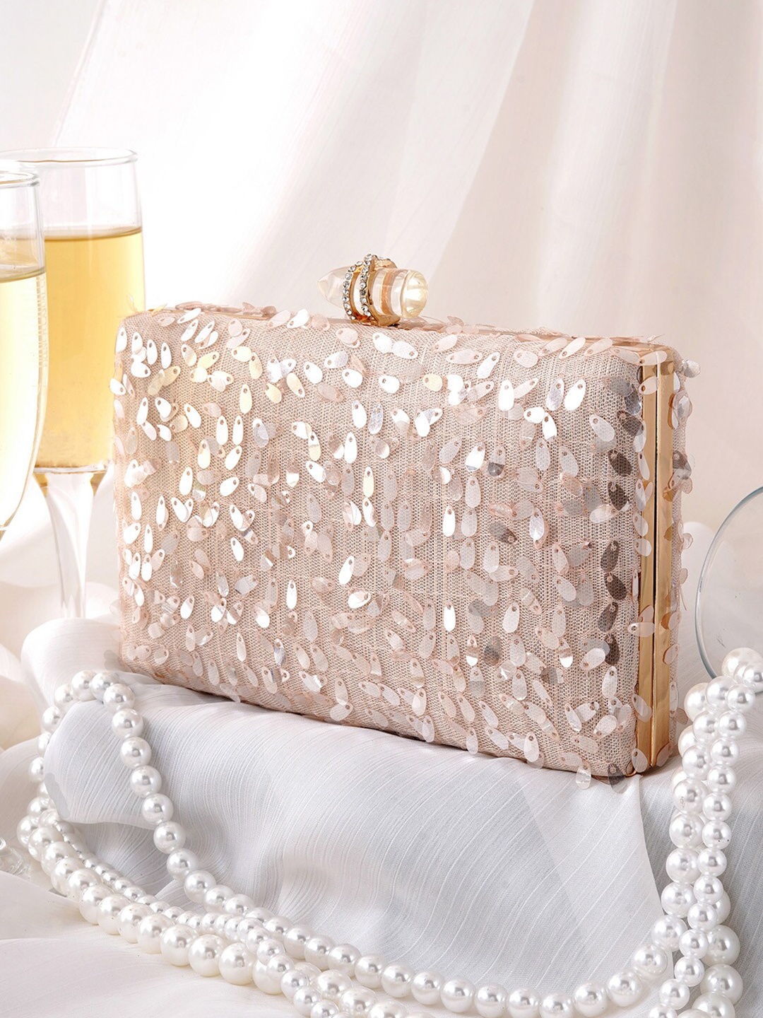 

JOKER & WITCH Embellished Box Clutch, Peach