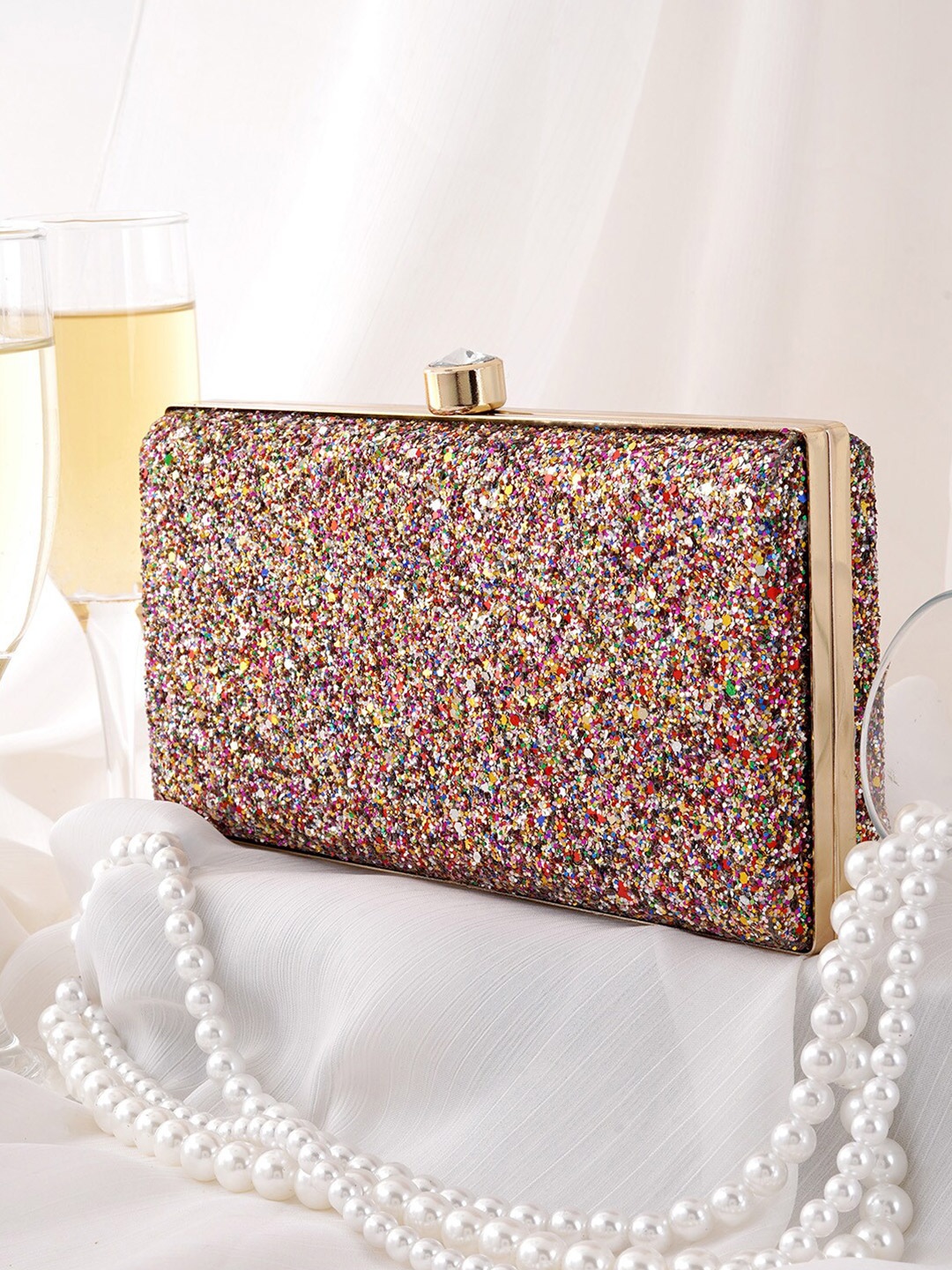 

JOKER & WITCH Embellished Box Clutch, Gold
