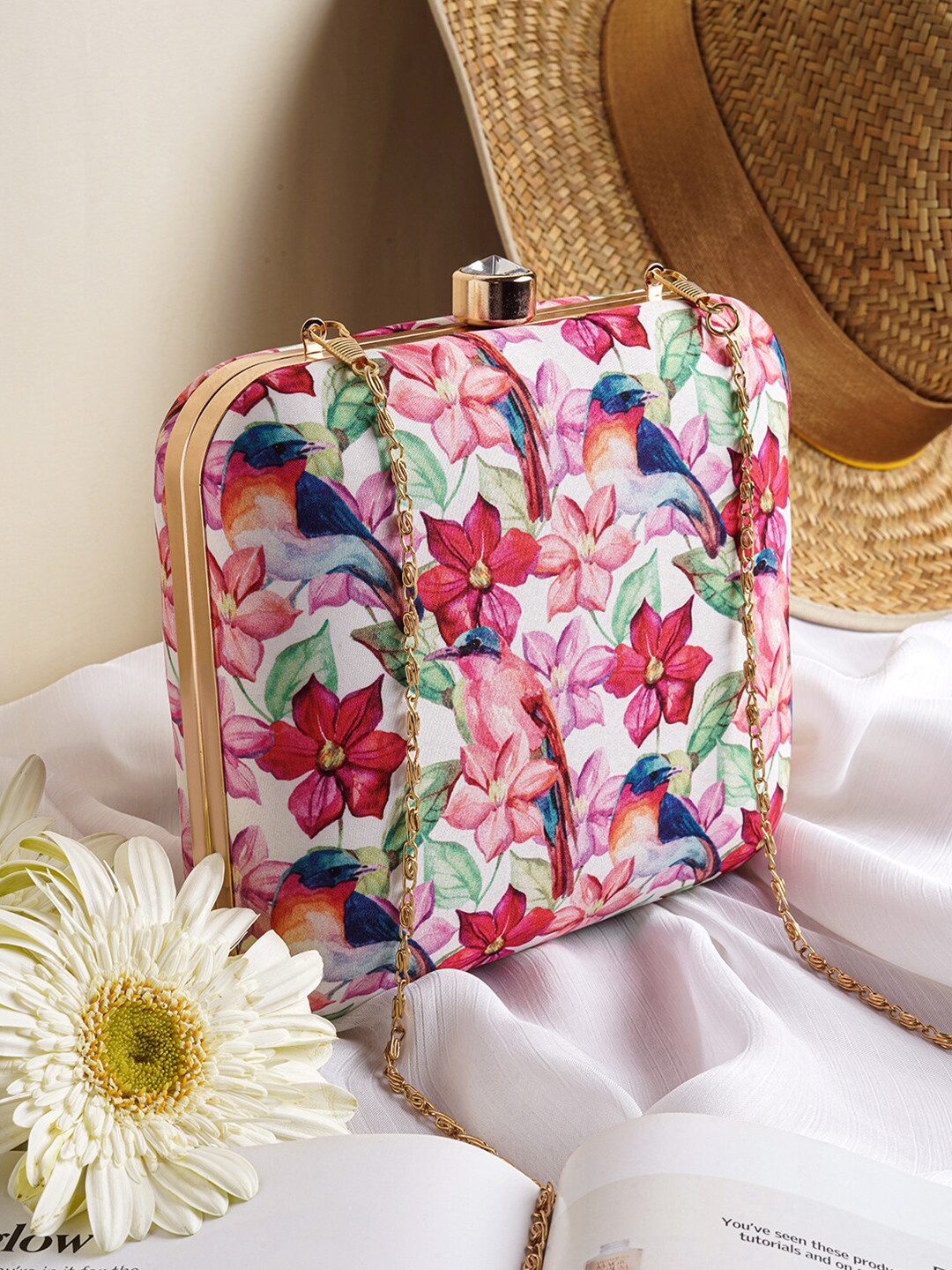 

JOKER & WITCH Floral Printed Box Clutch, White