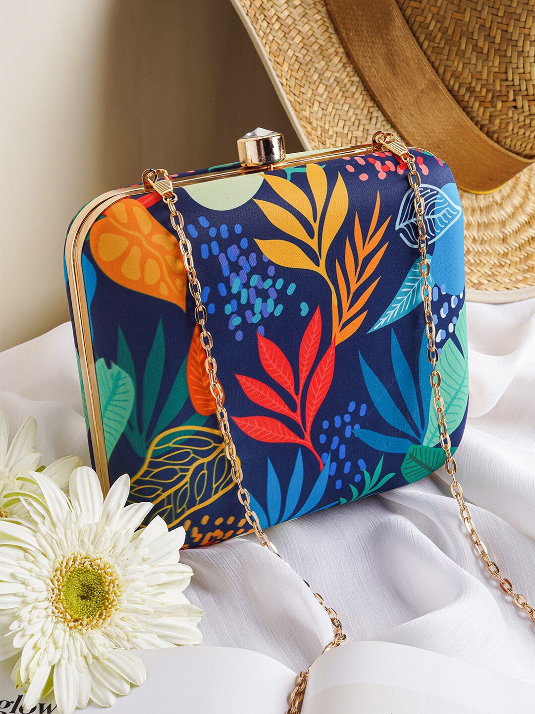 

JOKER & WITCH Floral Printed Box Clutch, Blue