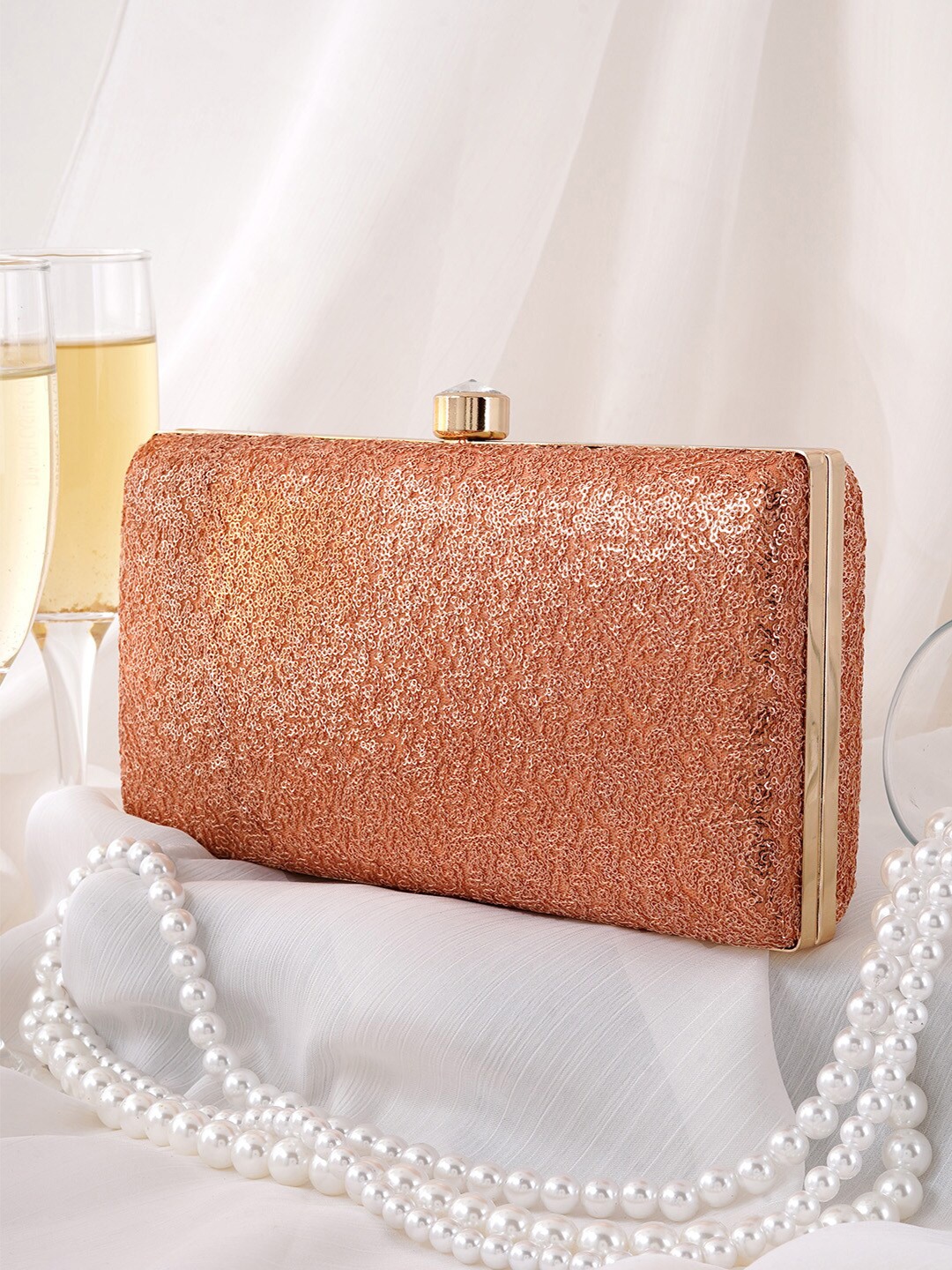 

JOKER & WITCH Embellished Box Clutch With Sling Strap, Gold