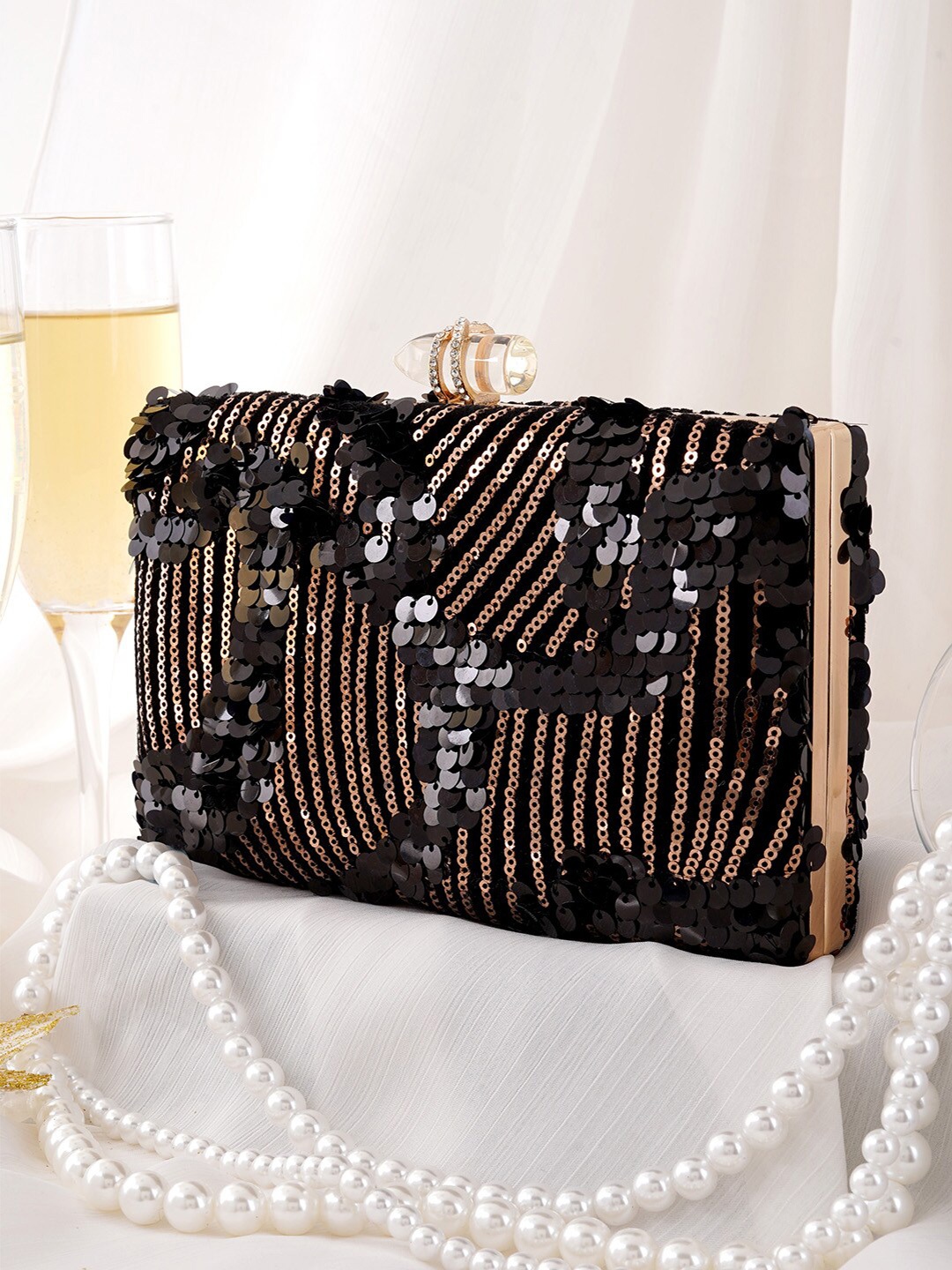 

JOKER & WITCH Embellished Box Clutch With Sling Strap, Black