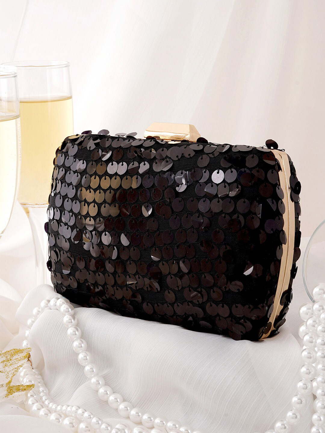 

JOKER & WITCH Embellished Box Clutch With Sling Strap, Black