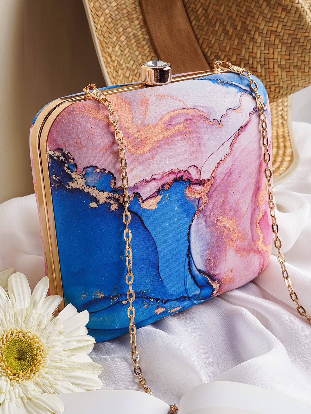 

JOKER & WITCH Printed Box Clutch With Sling Strap, Blue