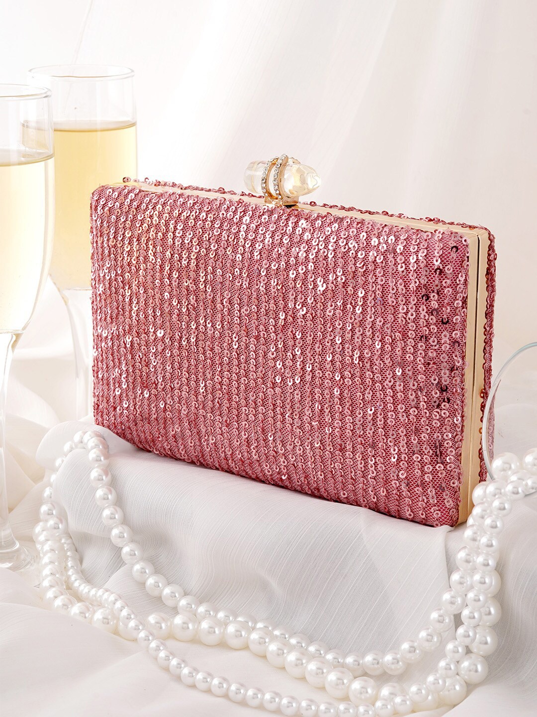 

JOKER & WITCH Embellished Box Clutch With Sling Strap, Peach