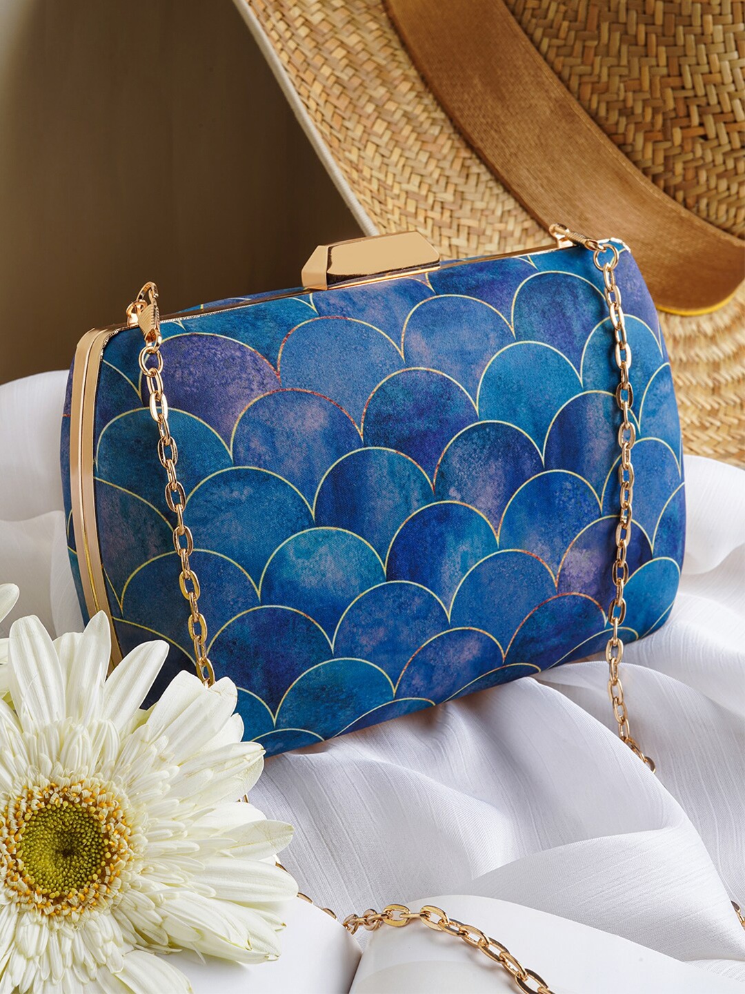 

JOKER & WITCH Printed Box Clutch With Sling Strap, Blue