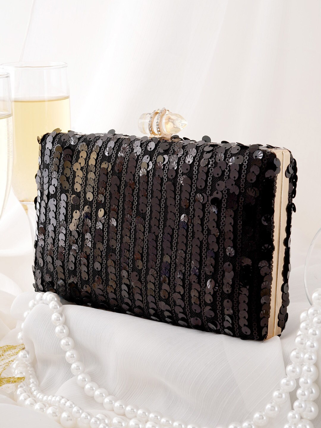

JOKER & WITCH Embellished Box Clutch With Sling Strap, Black