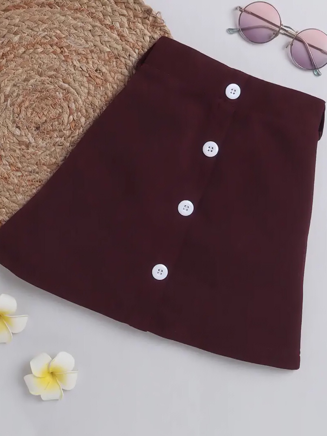 

ADDYVERO Girls A-Line Knee Length Front Button Skirt, Maroon