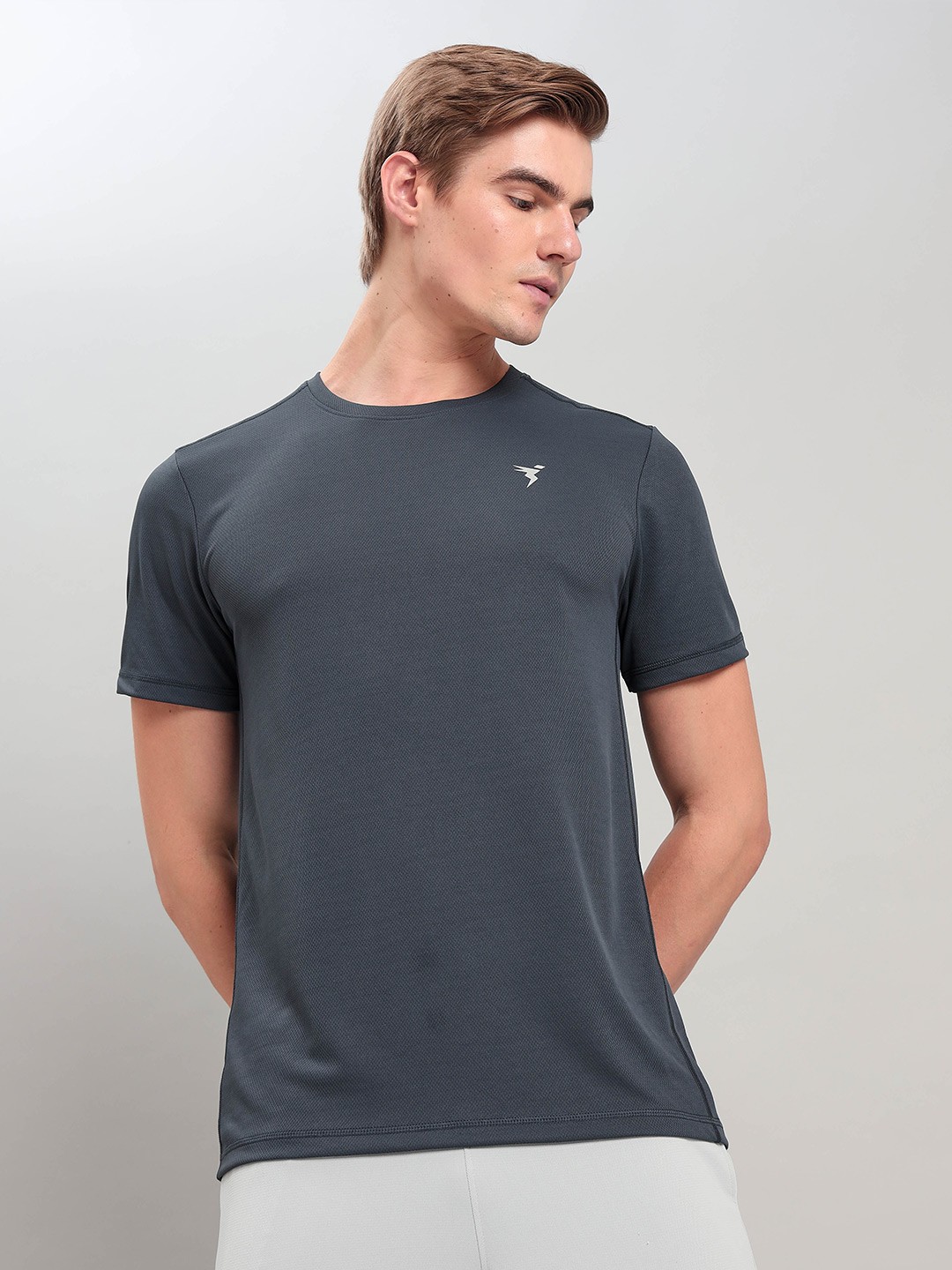 

Technosport Round Neck Antimicrobial Slim Fit T-shirt, Grey