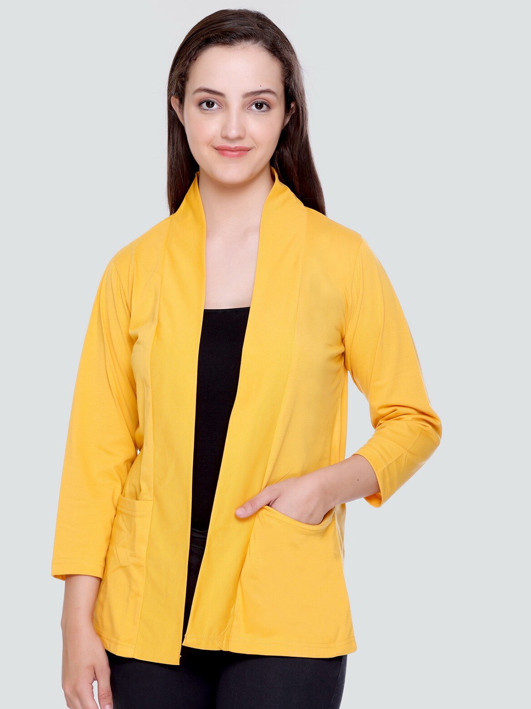 

PLUSH PUSH THE FASHION Open Front Cotton Shrug, Mustard