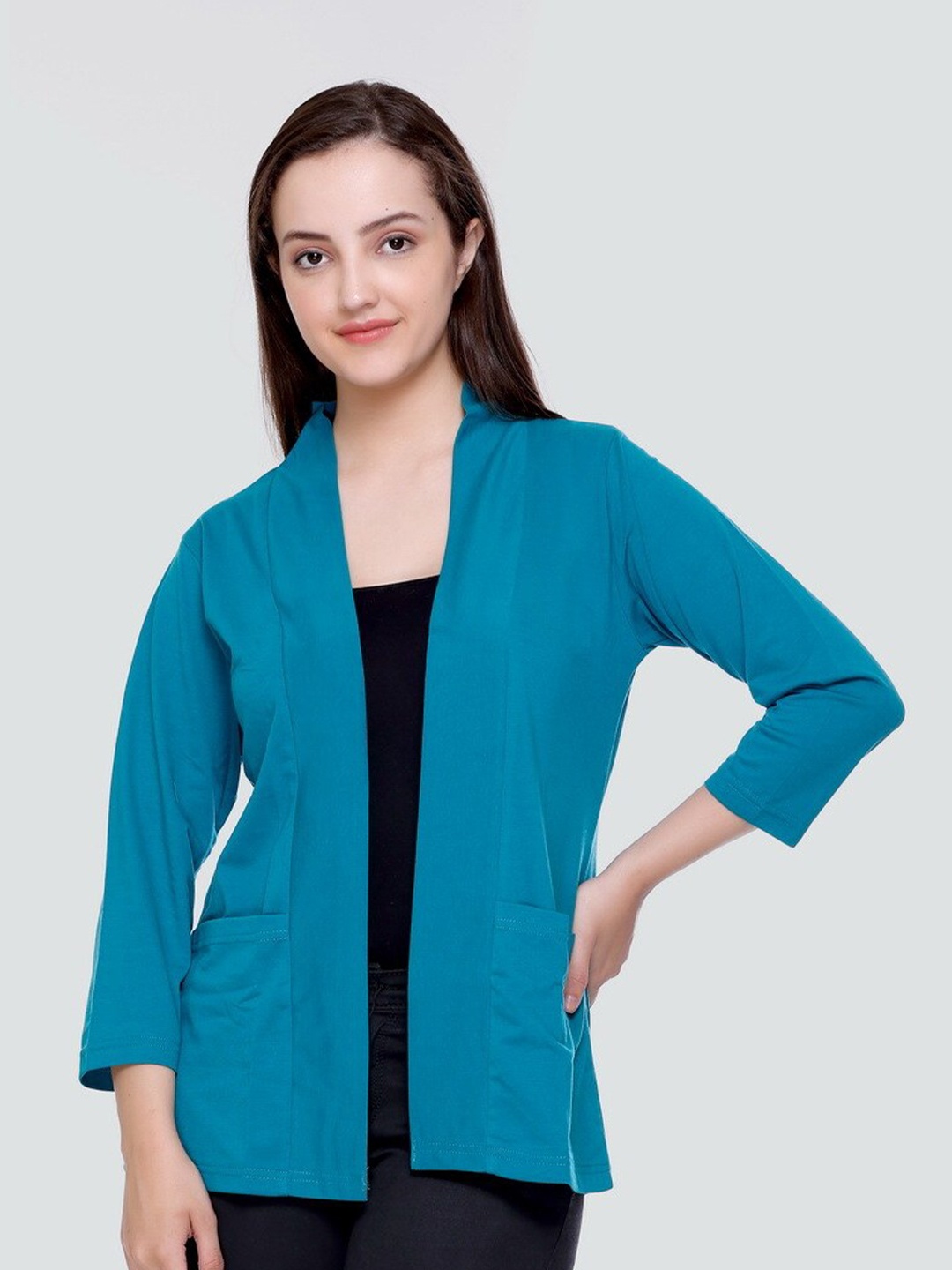 

PLUSH PUSH THE FASHION Open Front Cotton Shrug, Blue