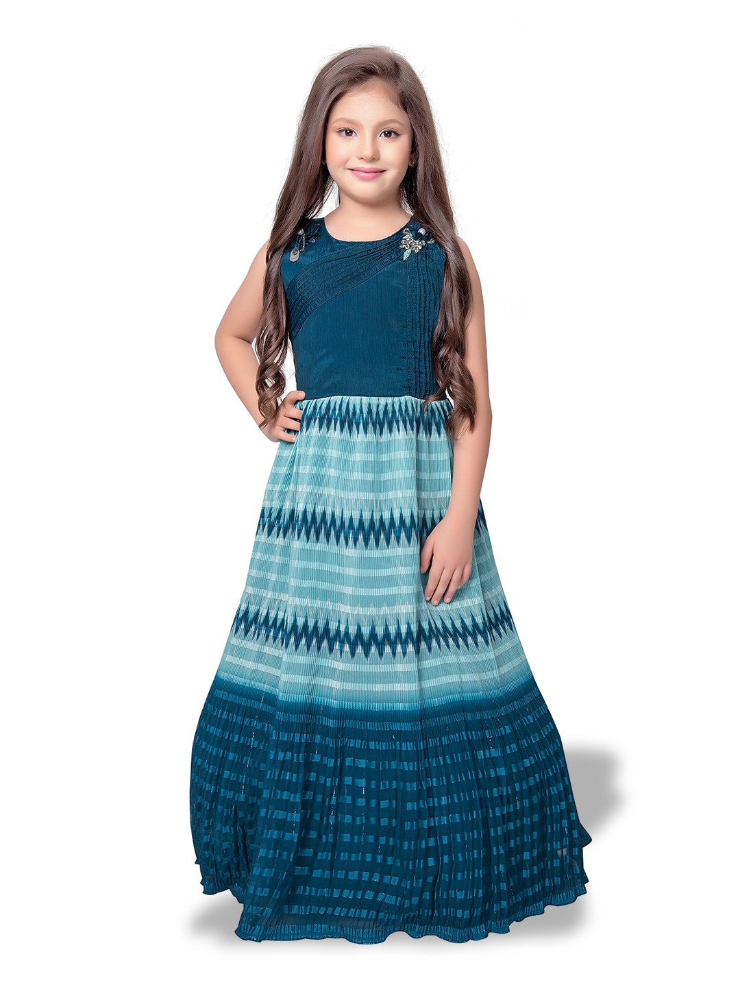 

BETTY Girls Striped Corsage Gown Dress, Blue