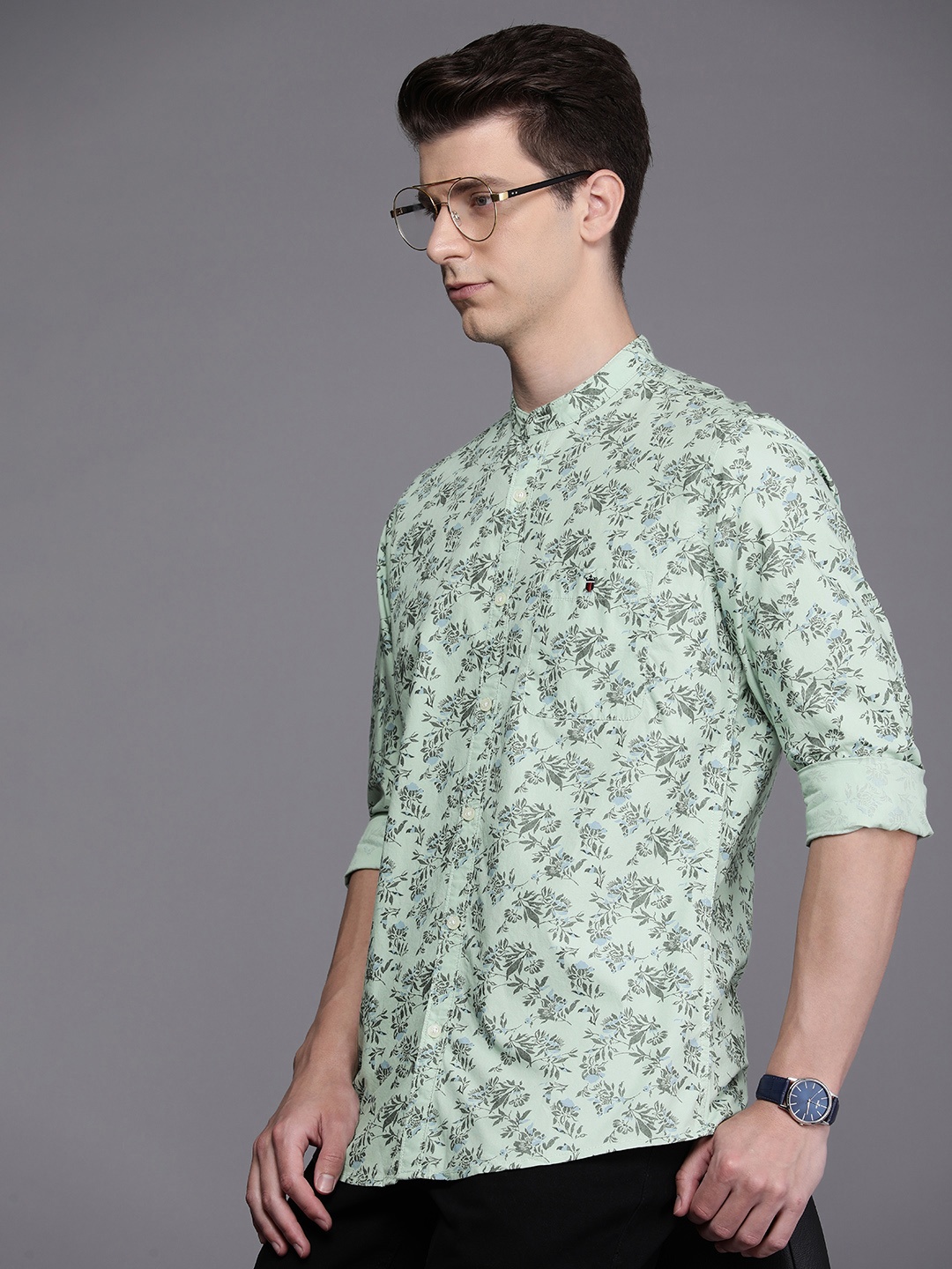 

Louis Philippe Jeans Slim Fit Floral Printed Pure Cotton Casual Shirt, Green