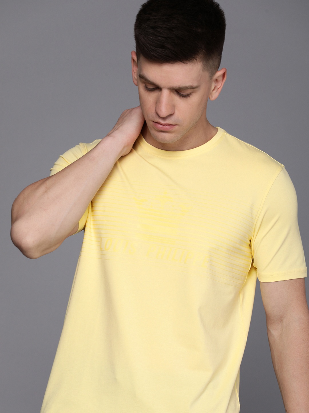 

Louis Philippe ATHPLAY Striped Slim Fit Casual T-shirt, Yellow