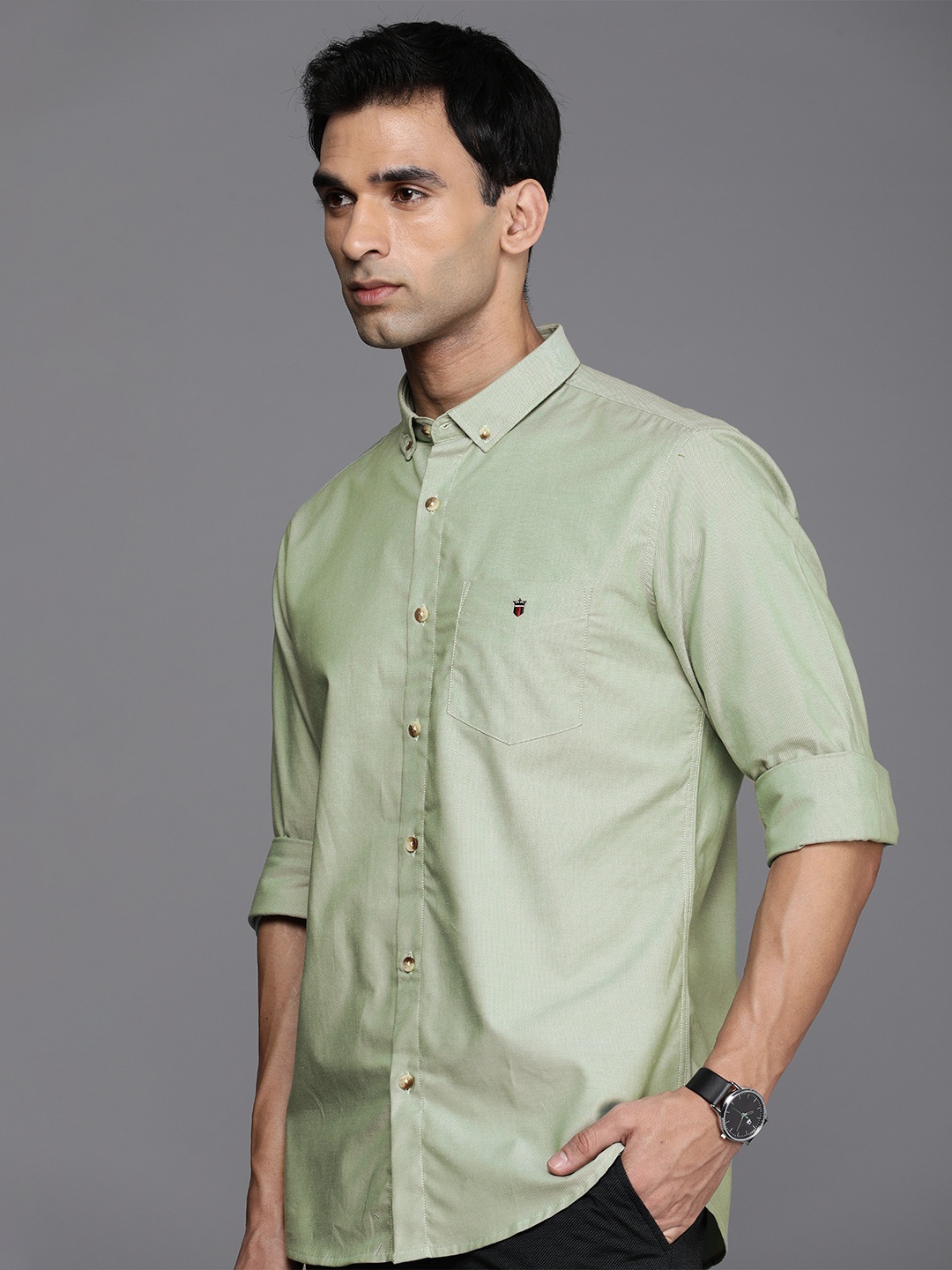 

Louis Philippe Sport Pure Cotton Slim Fit Opaque Casual Shirt, Green