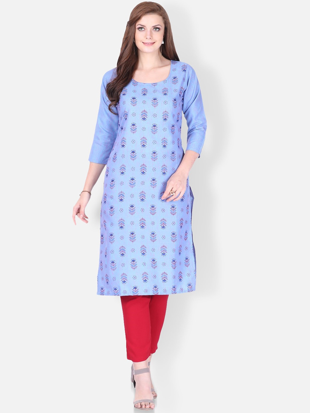 

FEMMIBELLA Geometric Printed Straight Kurta, Blue