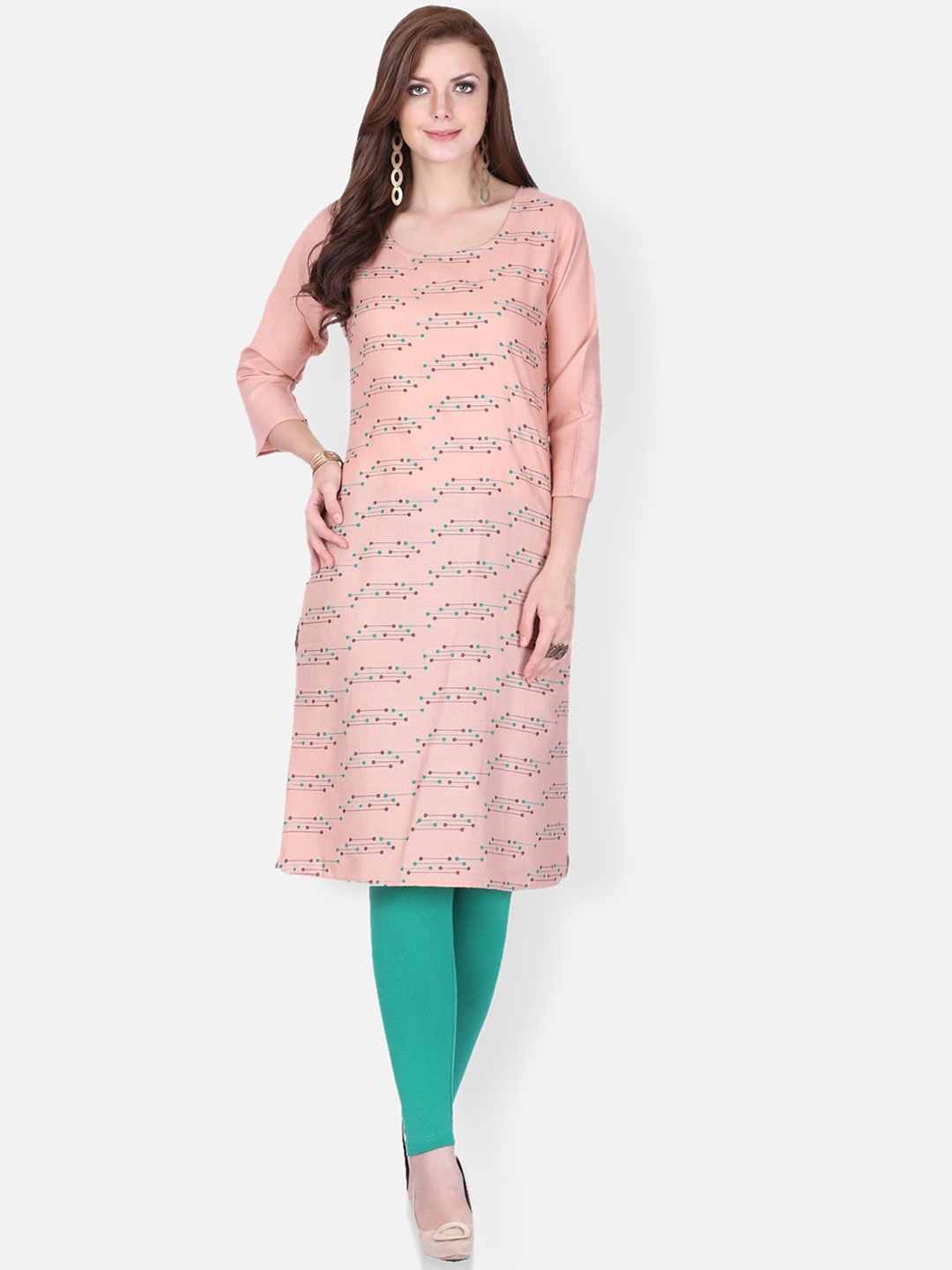 

FEMMIBELLA Abstract Printed Round Neck Straight Kurta, Pink