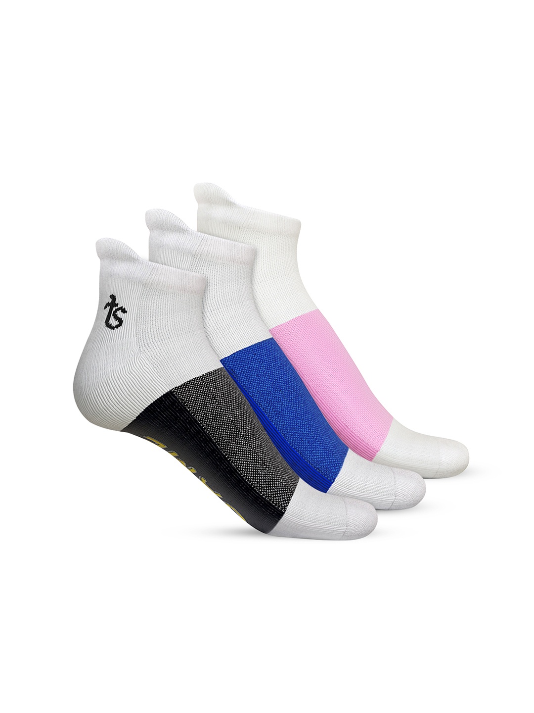 

TalkingSox Unisex Pack Of 3 Colourblocked Air Vents Ankle-Length Socks, Black