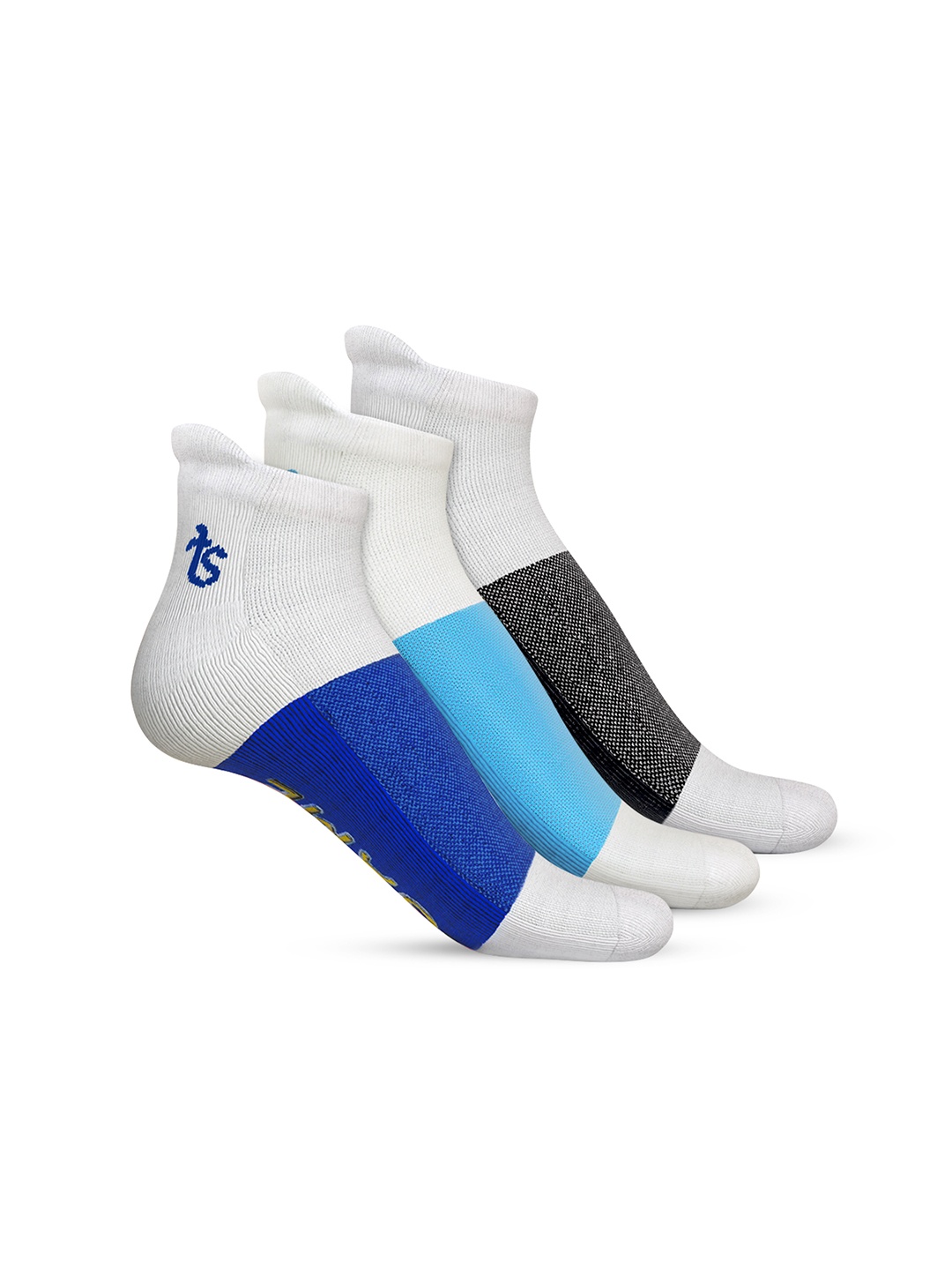 

TalkingSox Pack Of 3 Colorblocked Odour-Free Ankle Length Socks, Blue