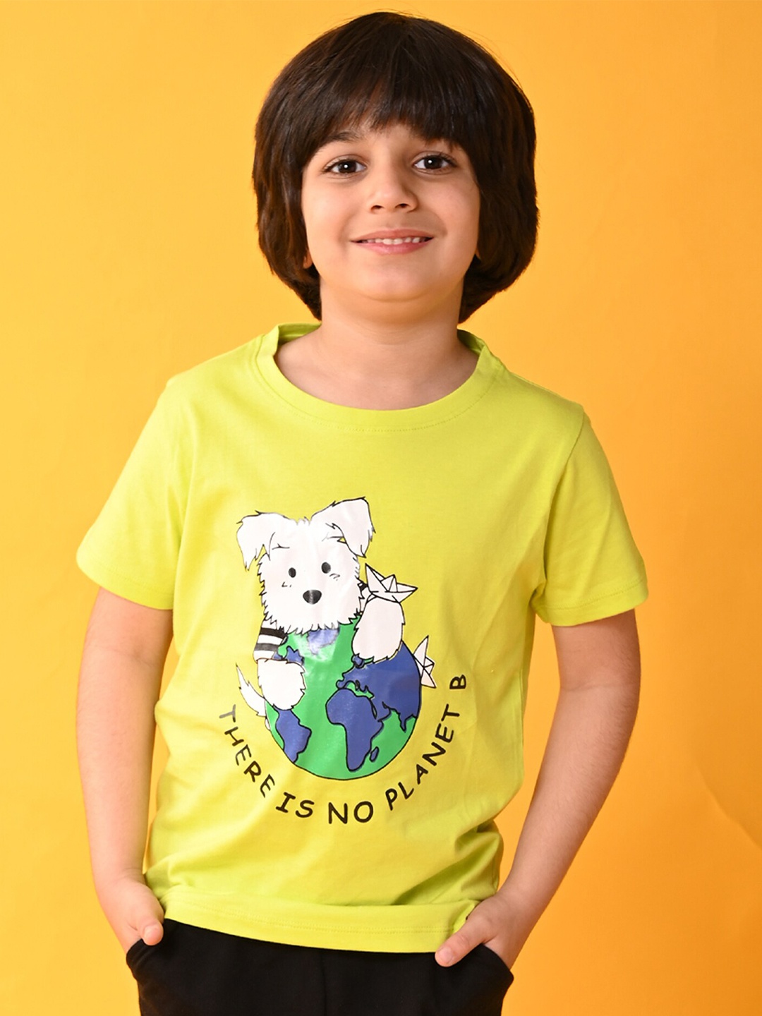 

Anthrilo Boys Conversational Printed Cotton T-shirt, Green