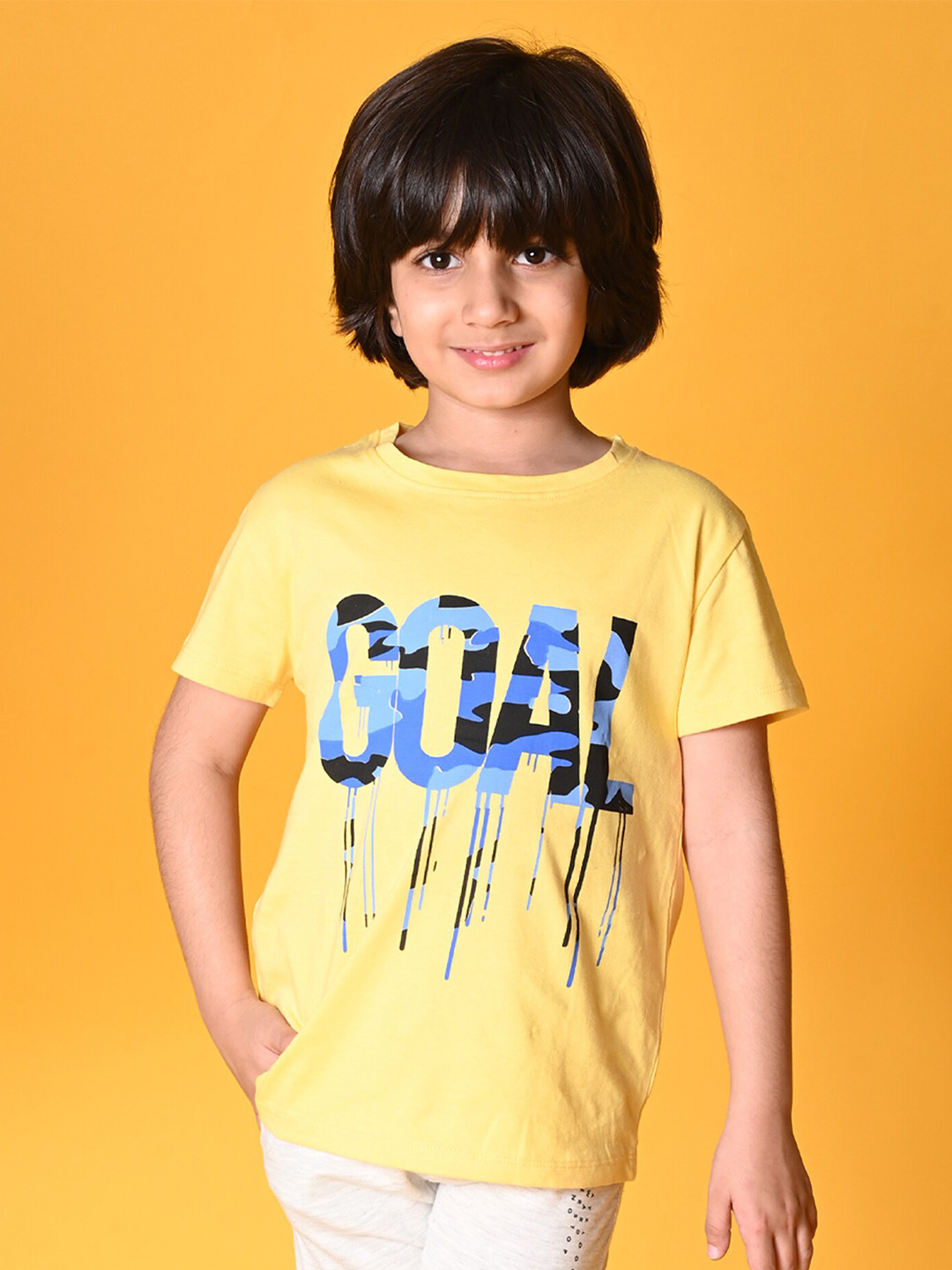 

Anthrilo Boys Typography Printed Cotton T-shirt, Yellow
