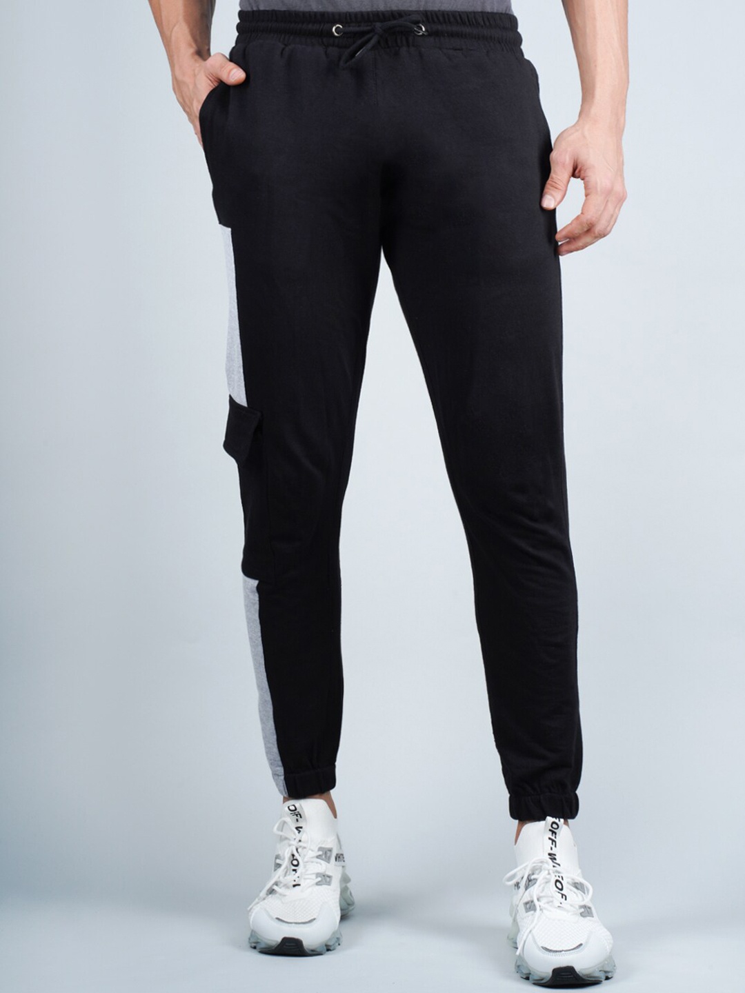 

RapidBox Men Mid Rise Pure Cotton Joggers, Black