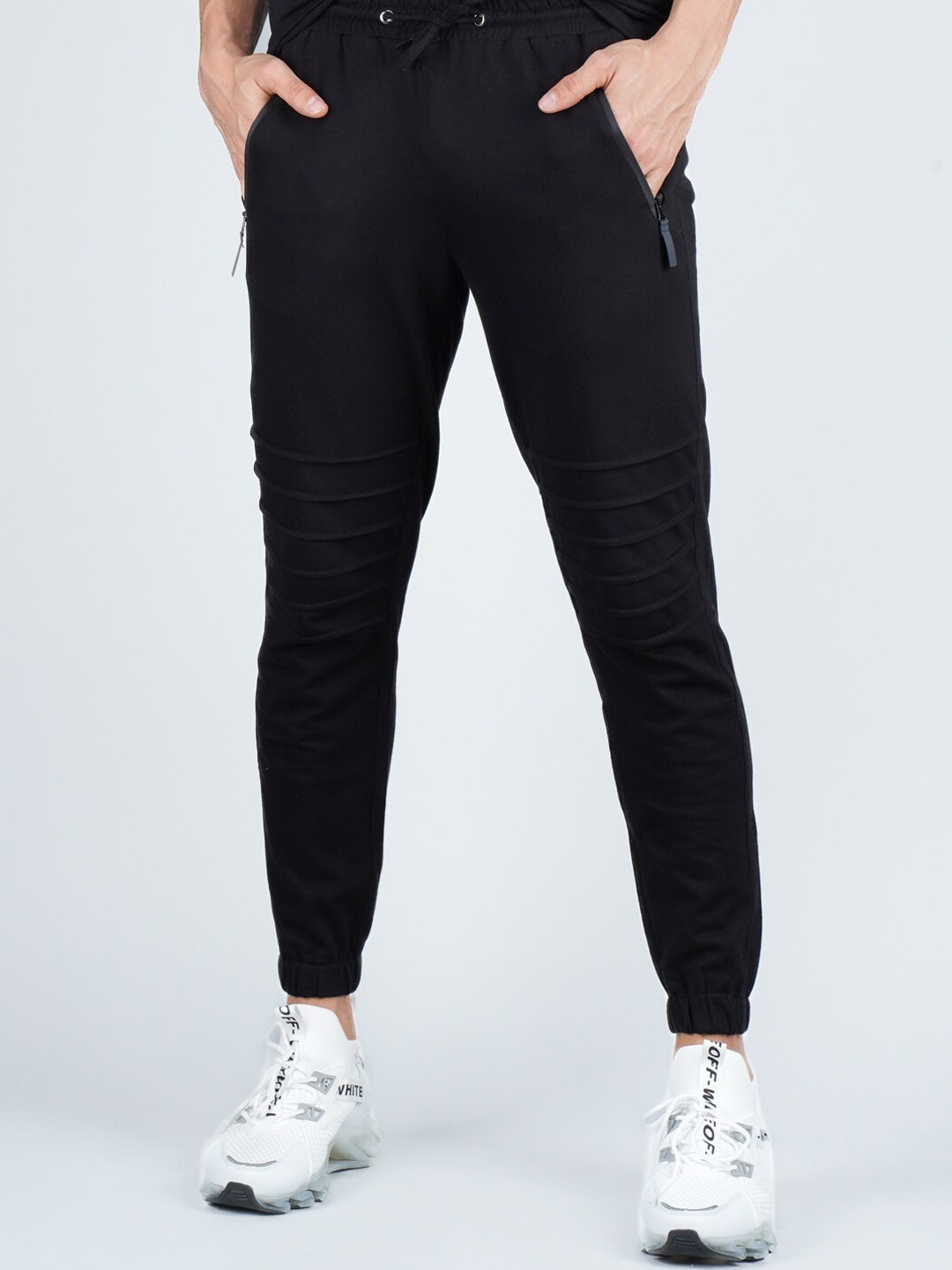 

RapidBox Men Mid-Rise Sports Pure Cotton Joggers, Navy blue