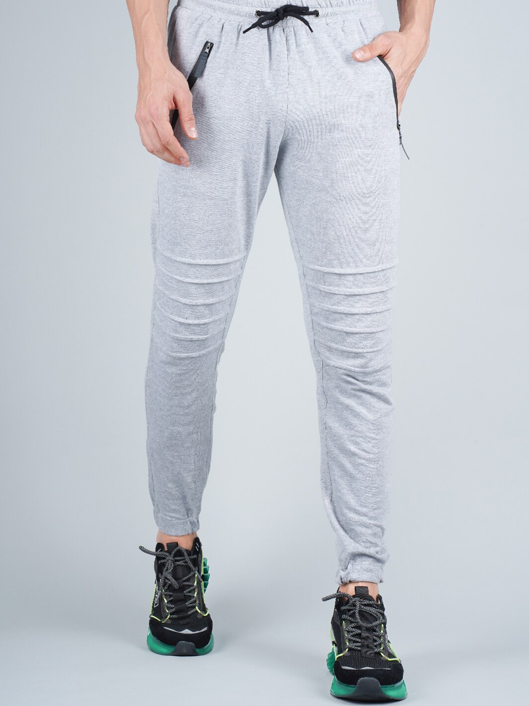 

RapidBox Men Mid-Rise Sports Pure Cotton Joggers, Grey melange