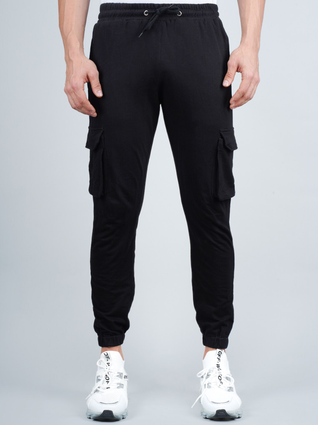 

RapidBox Men Mid-Rise Sports Pure Cotton Joggers, Black