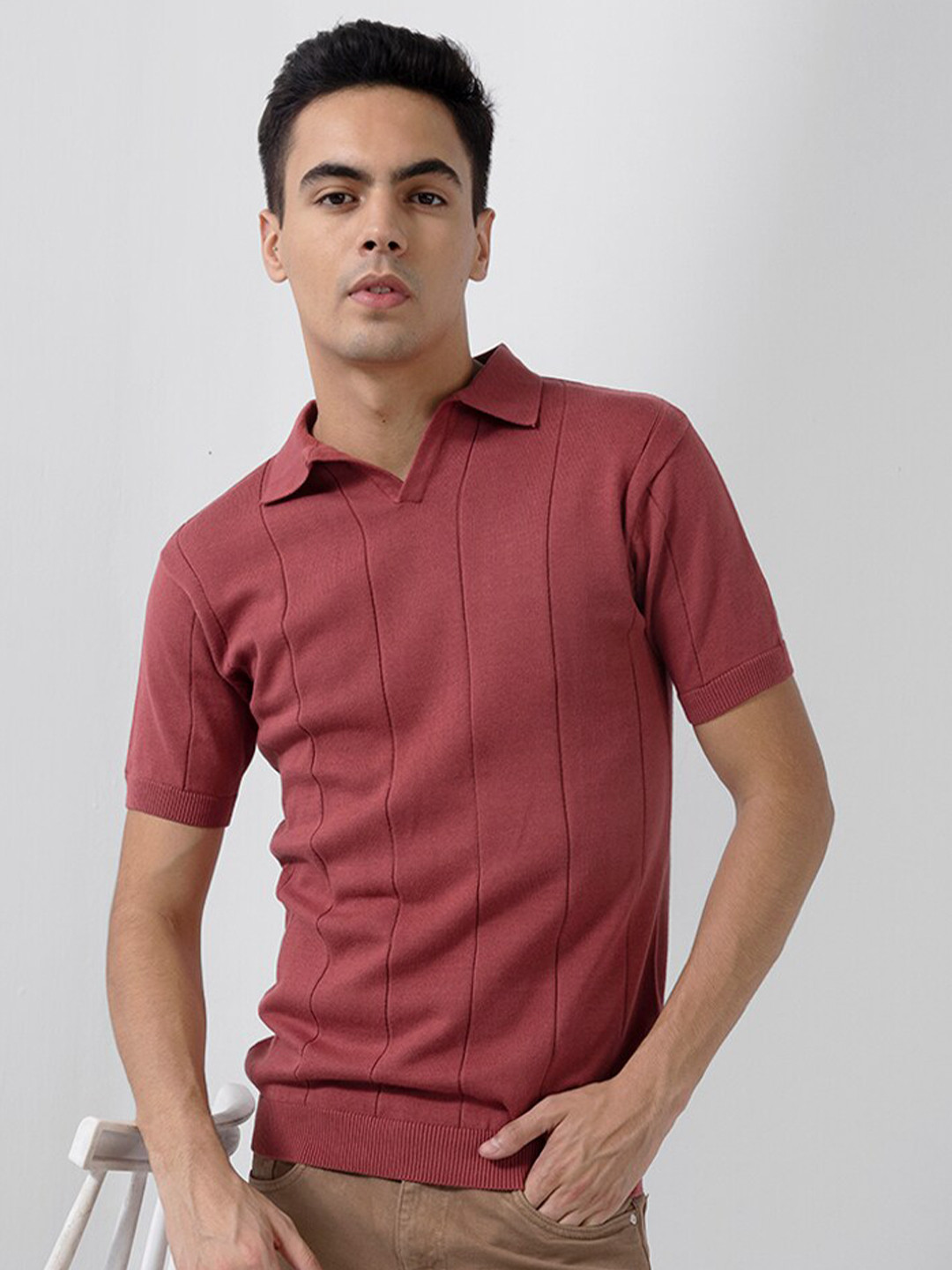 

Snitch Polo Collar Slim Fit Cotton T-Shirt, Red
