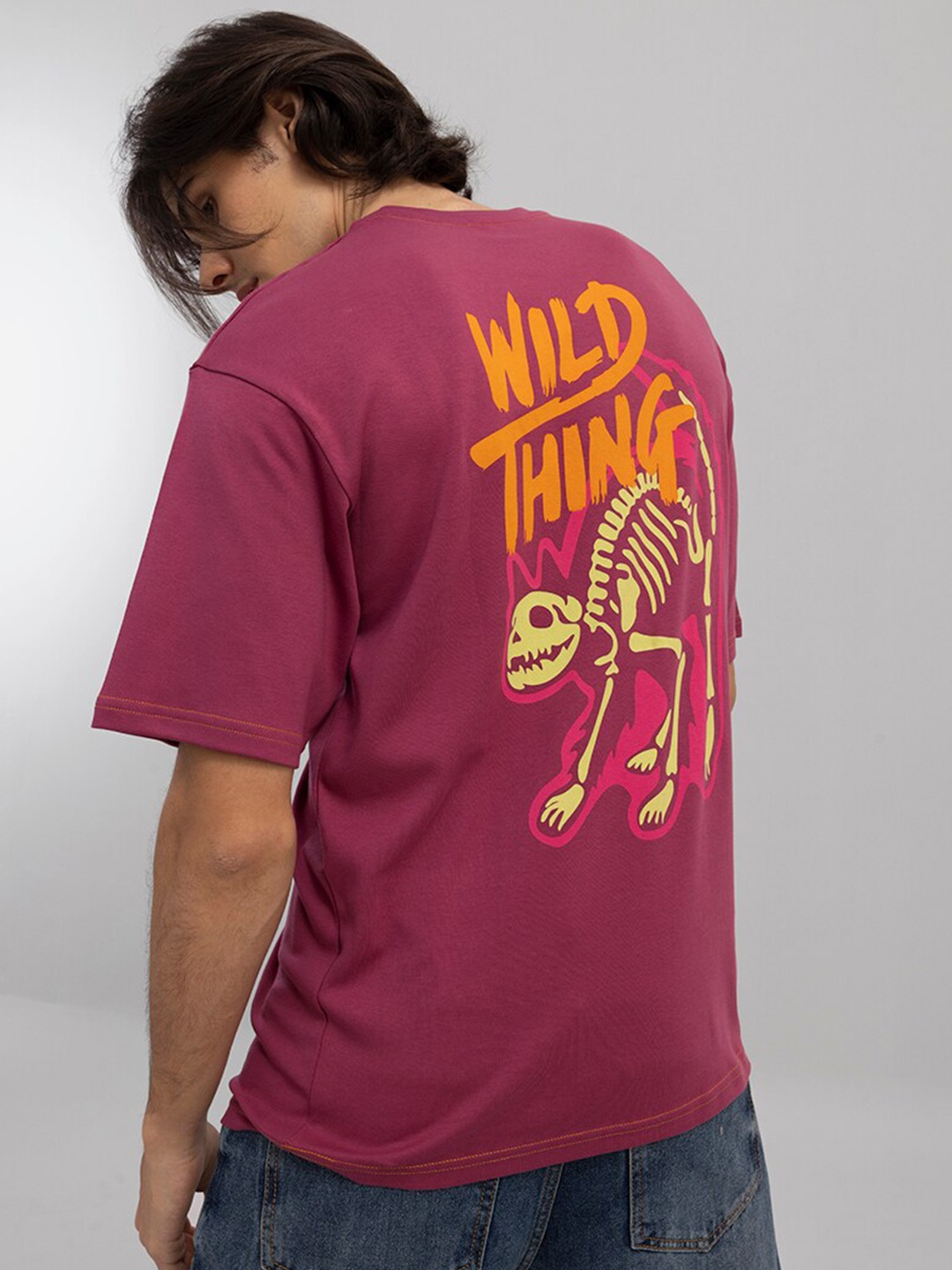 

Snitch Magenta Graphic Printed Cotton Oversized T-Shirt