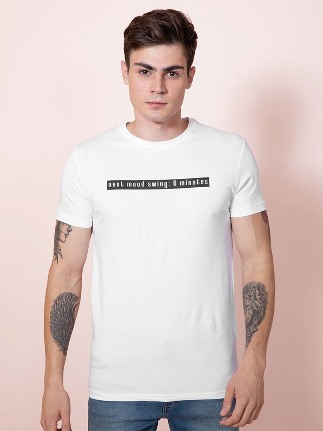 

Snitch White & Black Typography Printed Slim Fit Cotton T-shirt