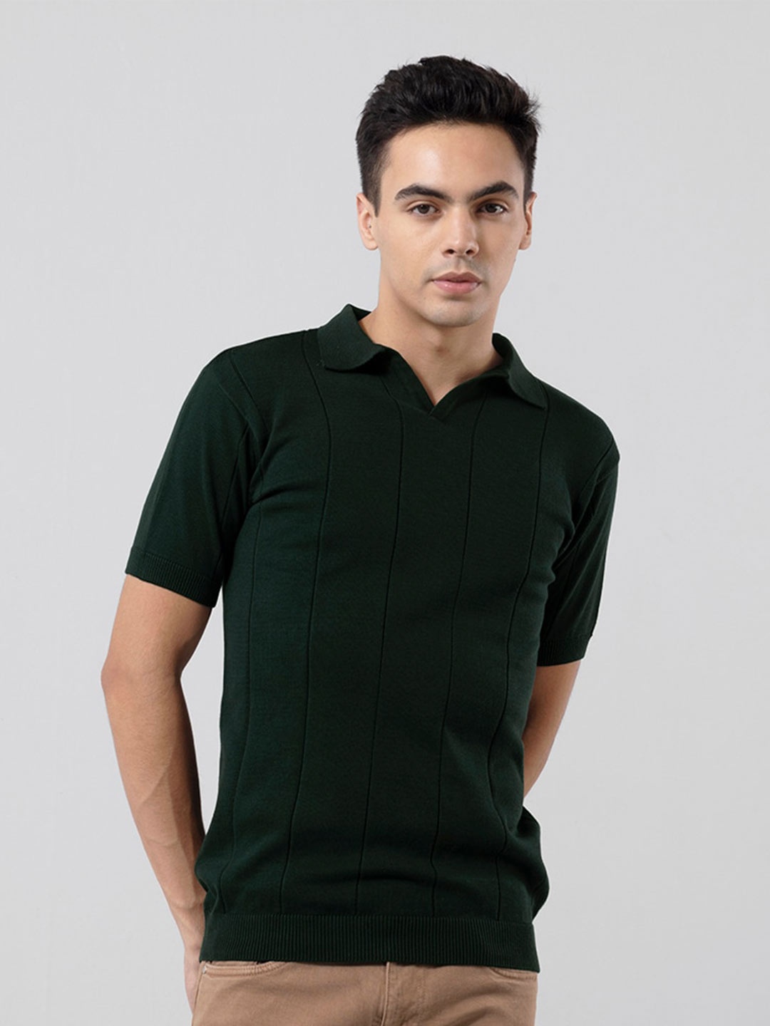 

Snitch Green Polo Collar Slim Fit Cotton T-shirt