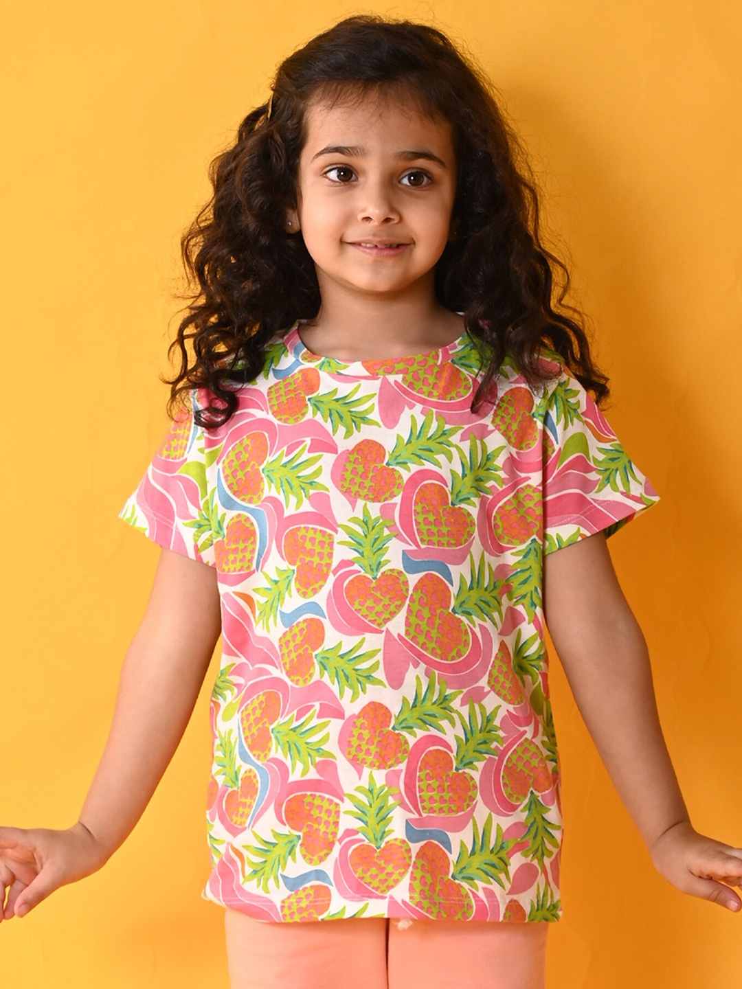 

Anthrilo Girls Conversational Printed Round Neck Pure Cotton T-shirt, White