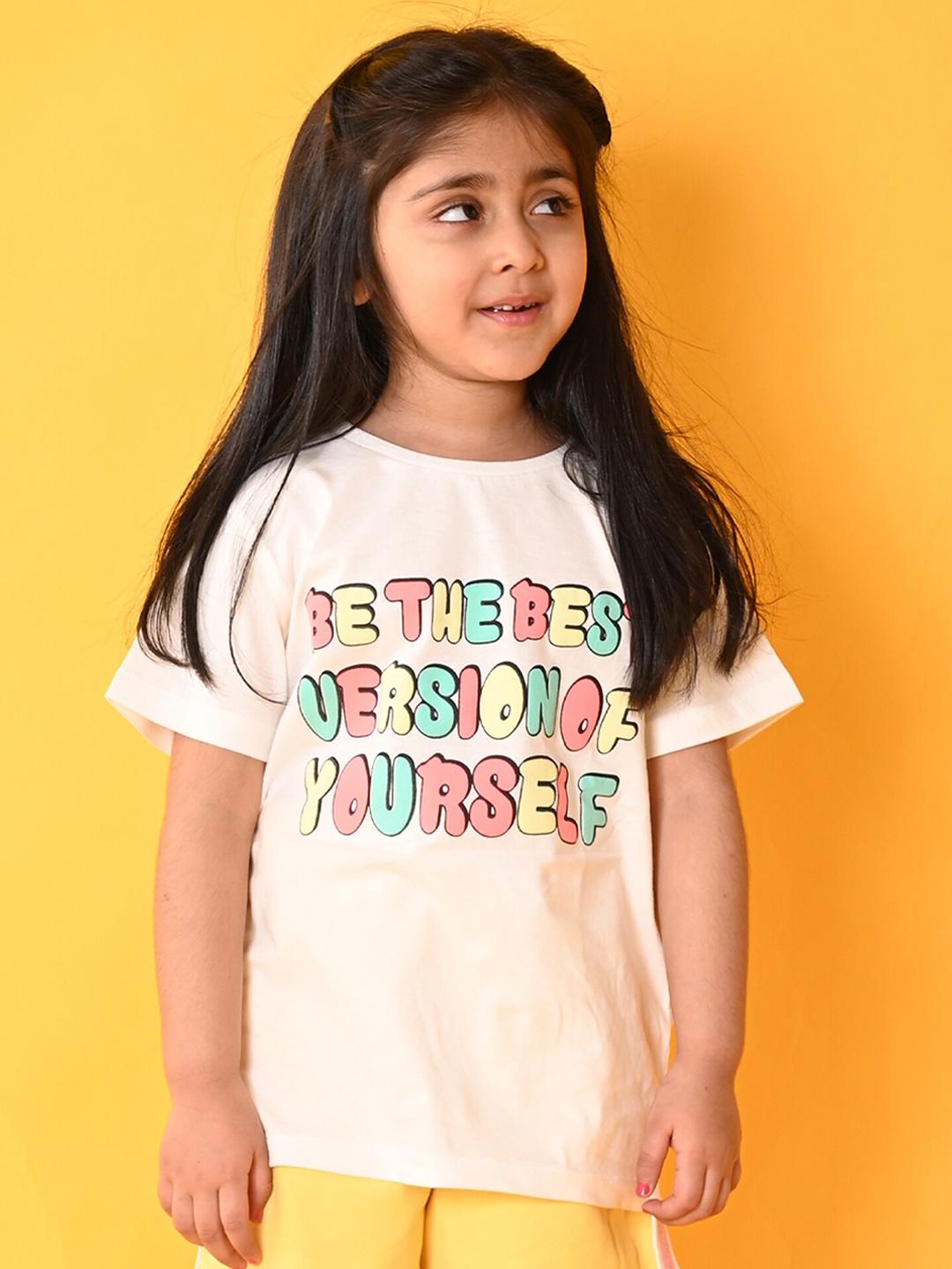 

Anthrilo Girls Typography Printed Round Neck Pure Cotton T-shirt, White