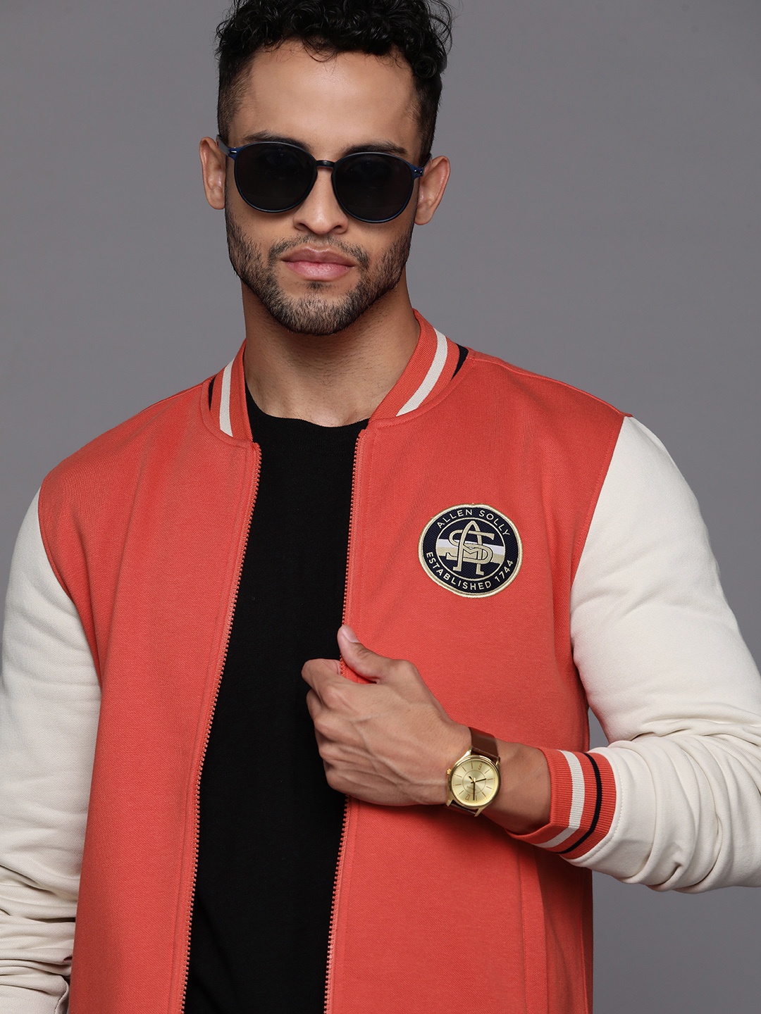 

Allen Solly Brand Logo Embroidered Varsity Sweatshirt, Orange