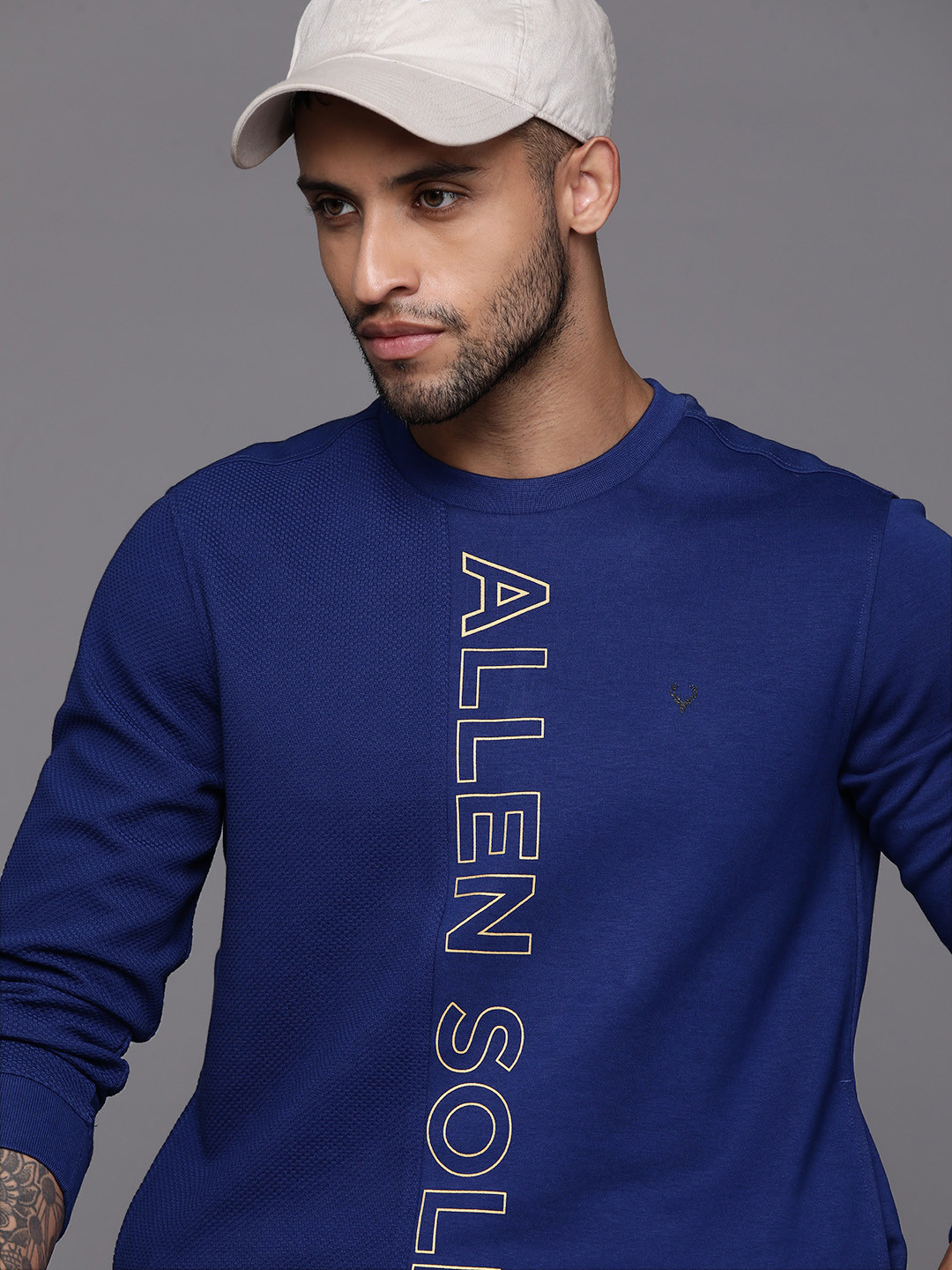 

Allen Solly Self-Design Brand Logo Printed Sweatshirt, Navy blue