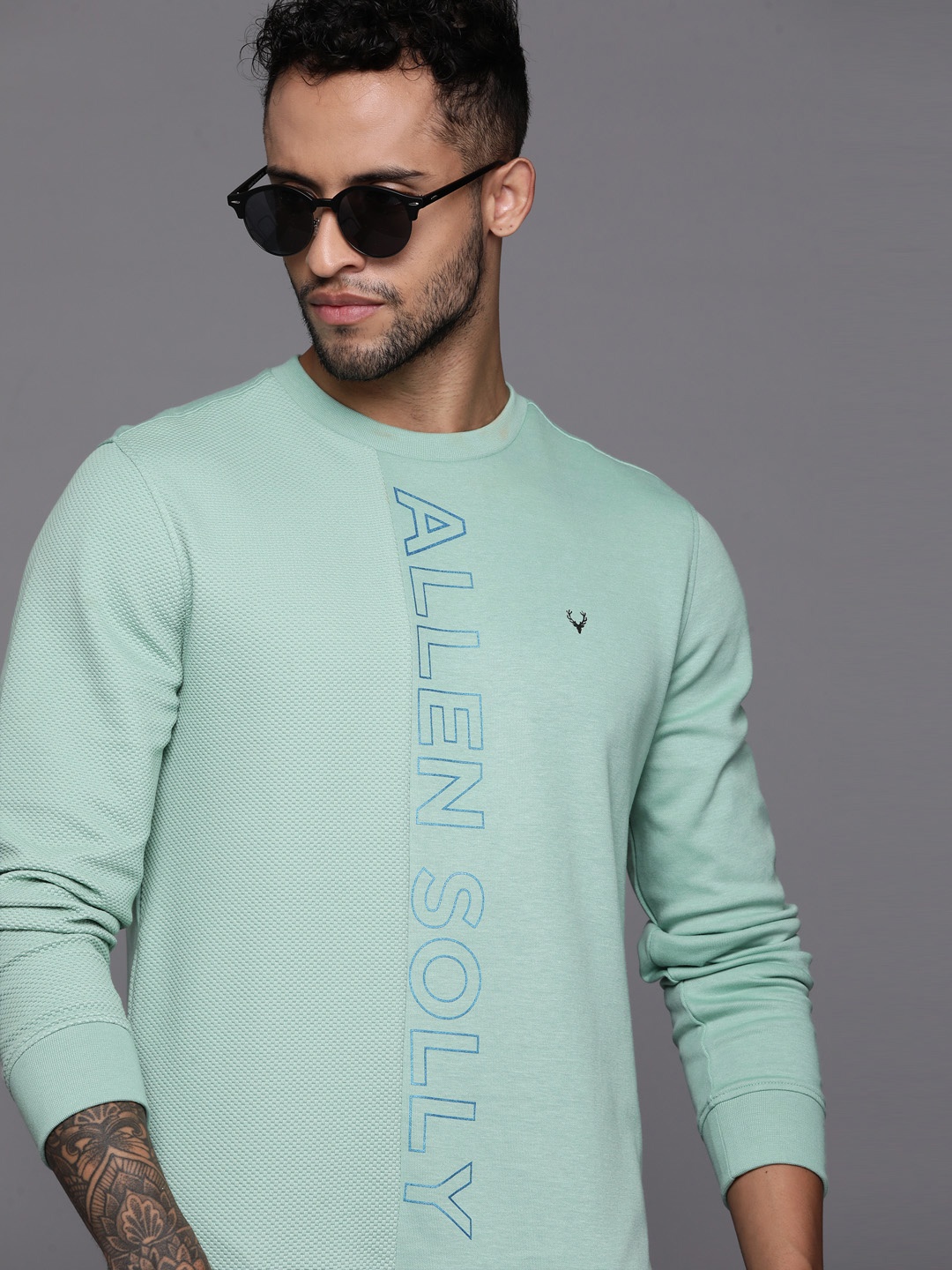 

Allen Solly Self-Design Brand Logo Printed Sweatshirt, Green