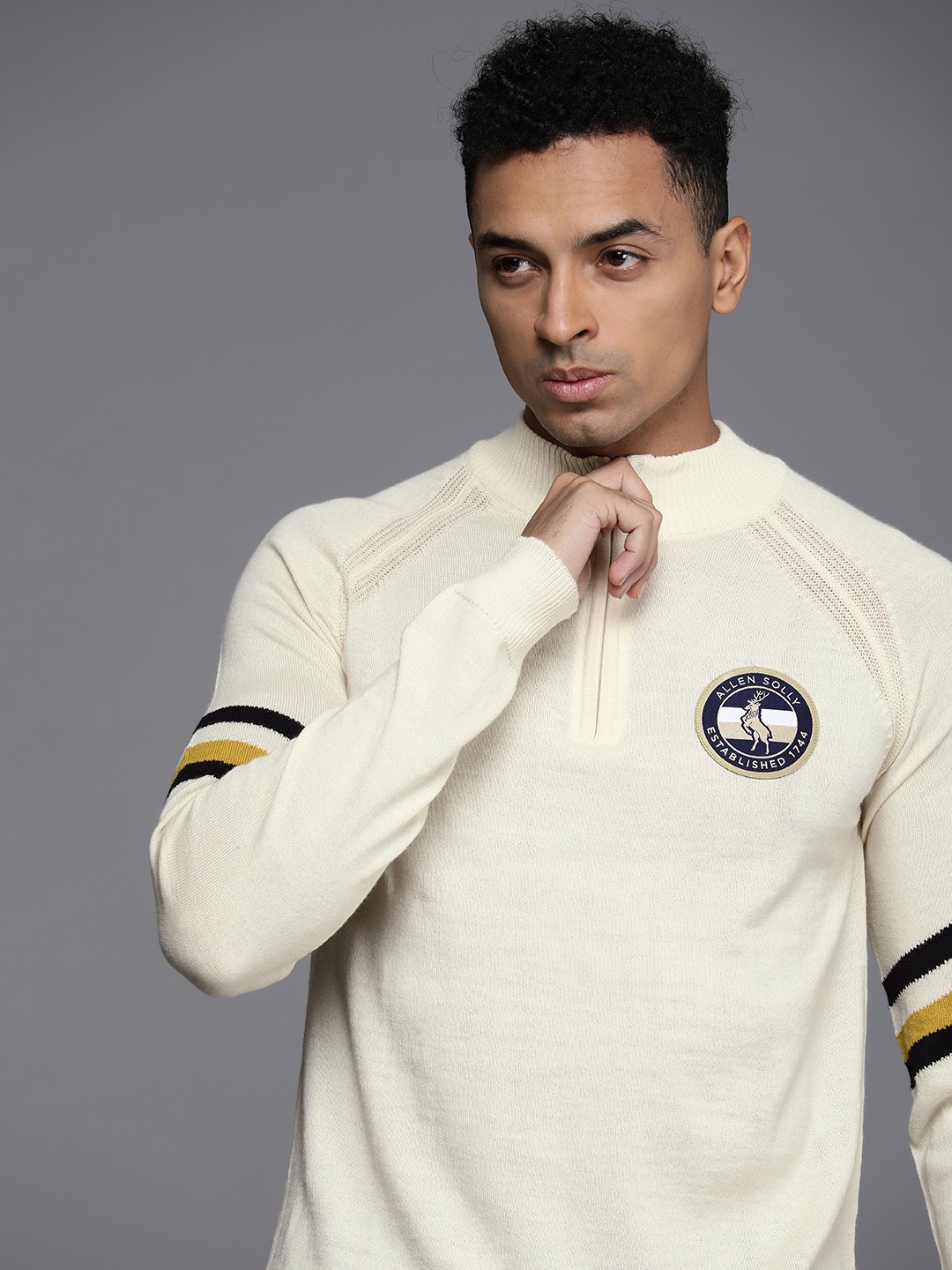 

Allen Solly Brand Logo Applique Detailed Pullover, Off white
