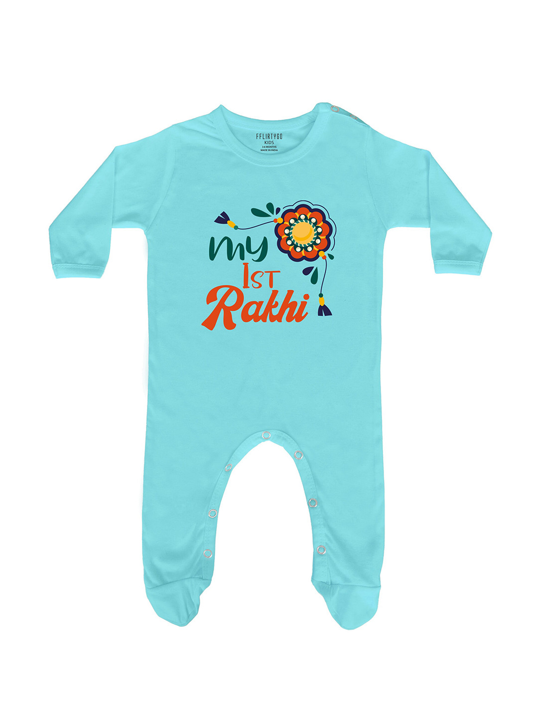 

FflirtyGo Infant Kids Printed Pure Cotton Sleepsuit, Turquoise blue