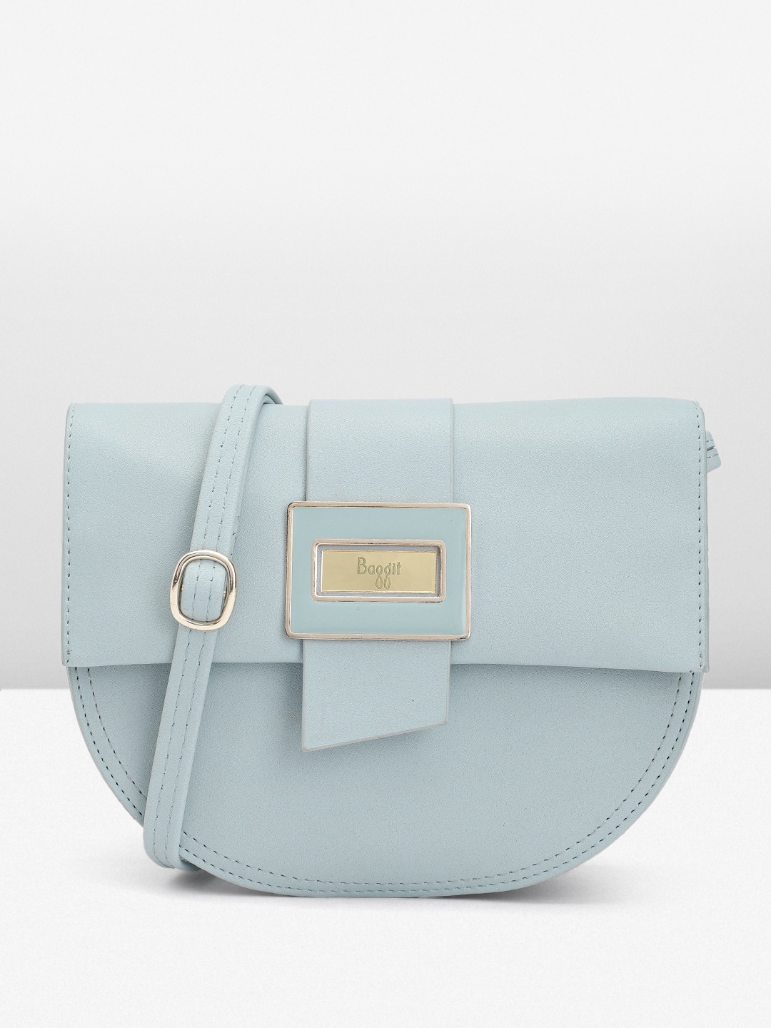 

Baggit Solid PU Half Moon Sling Bag With Buckle Detail, Blue