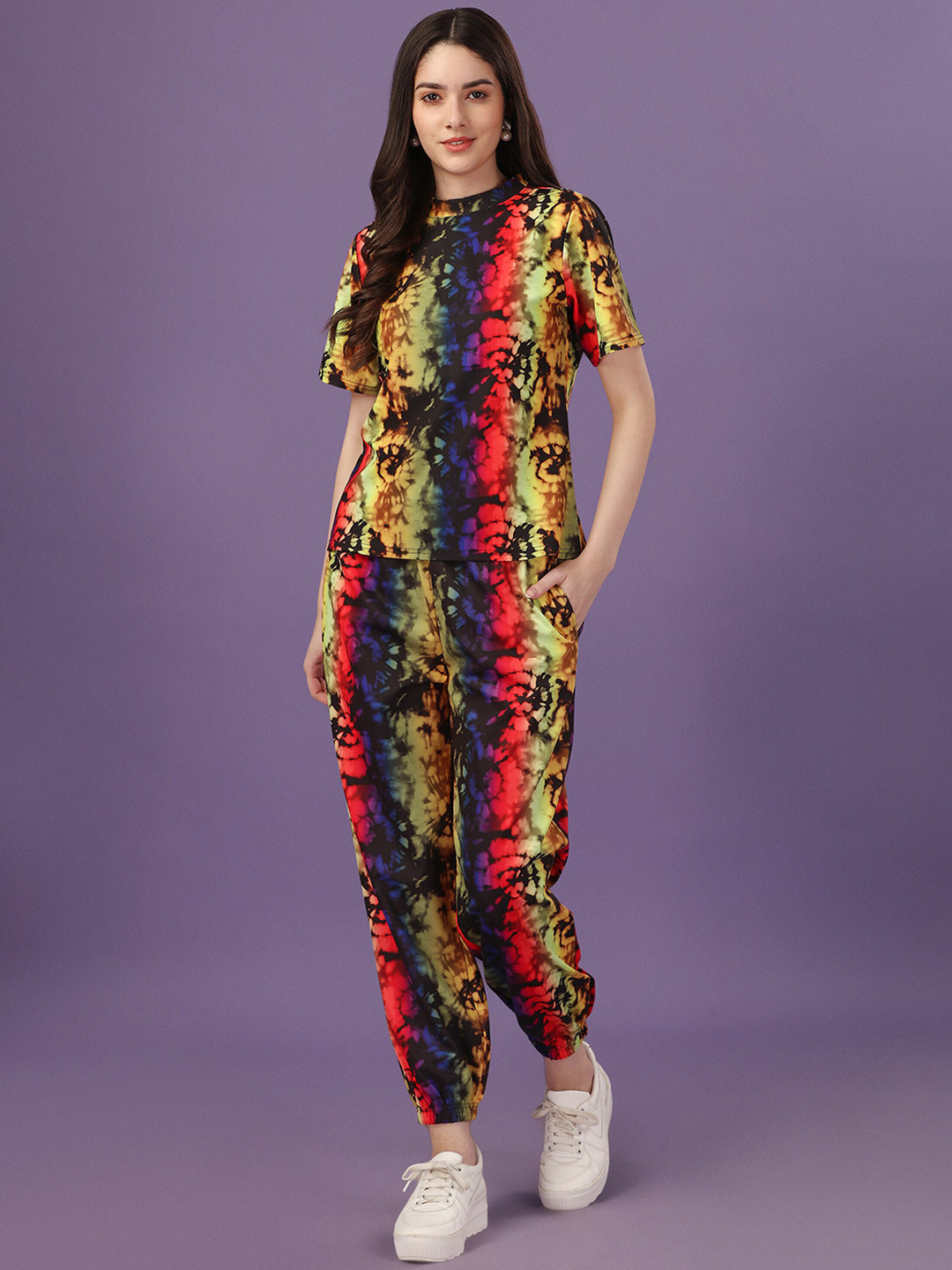 

BAESD Abstract Printed Pure Cotton T-Shirt & Joggers Co-Ords Set, Red