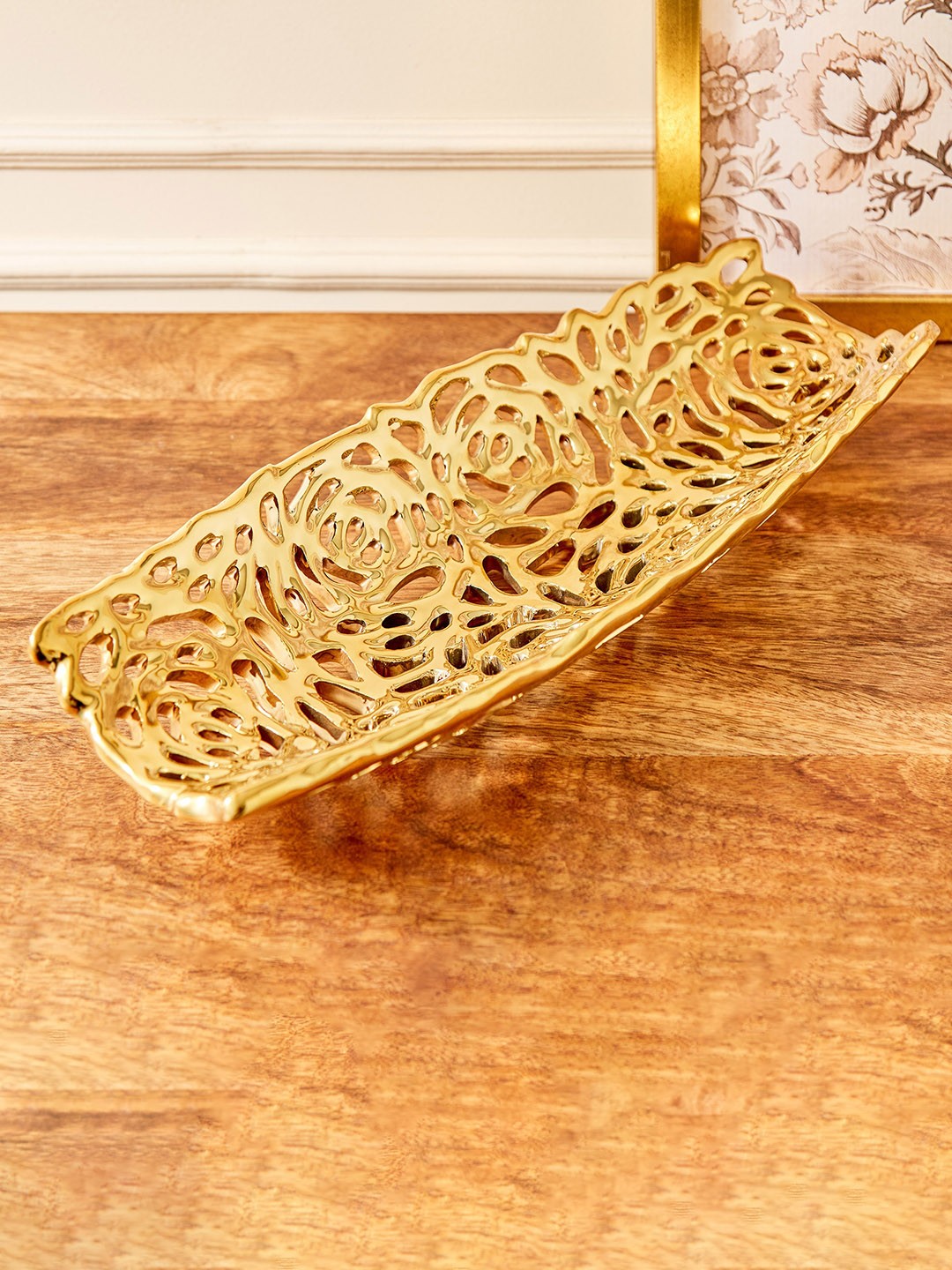 

Home Centre Stellar Beige Stoneware Carved Rectangle Platter, Gold