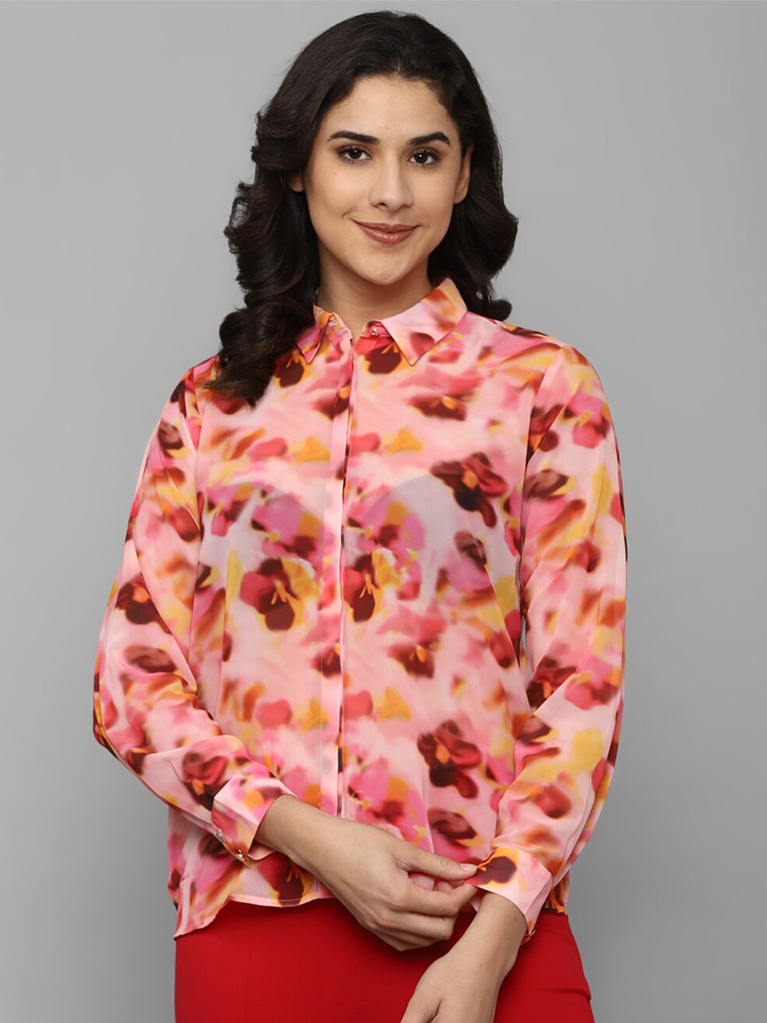 

Allen Solly Woman Floral Printed Opaque Casual Shirt, Pink