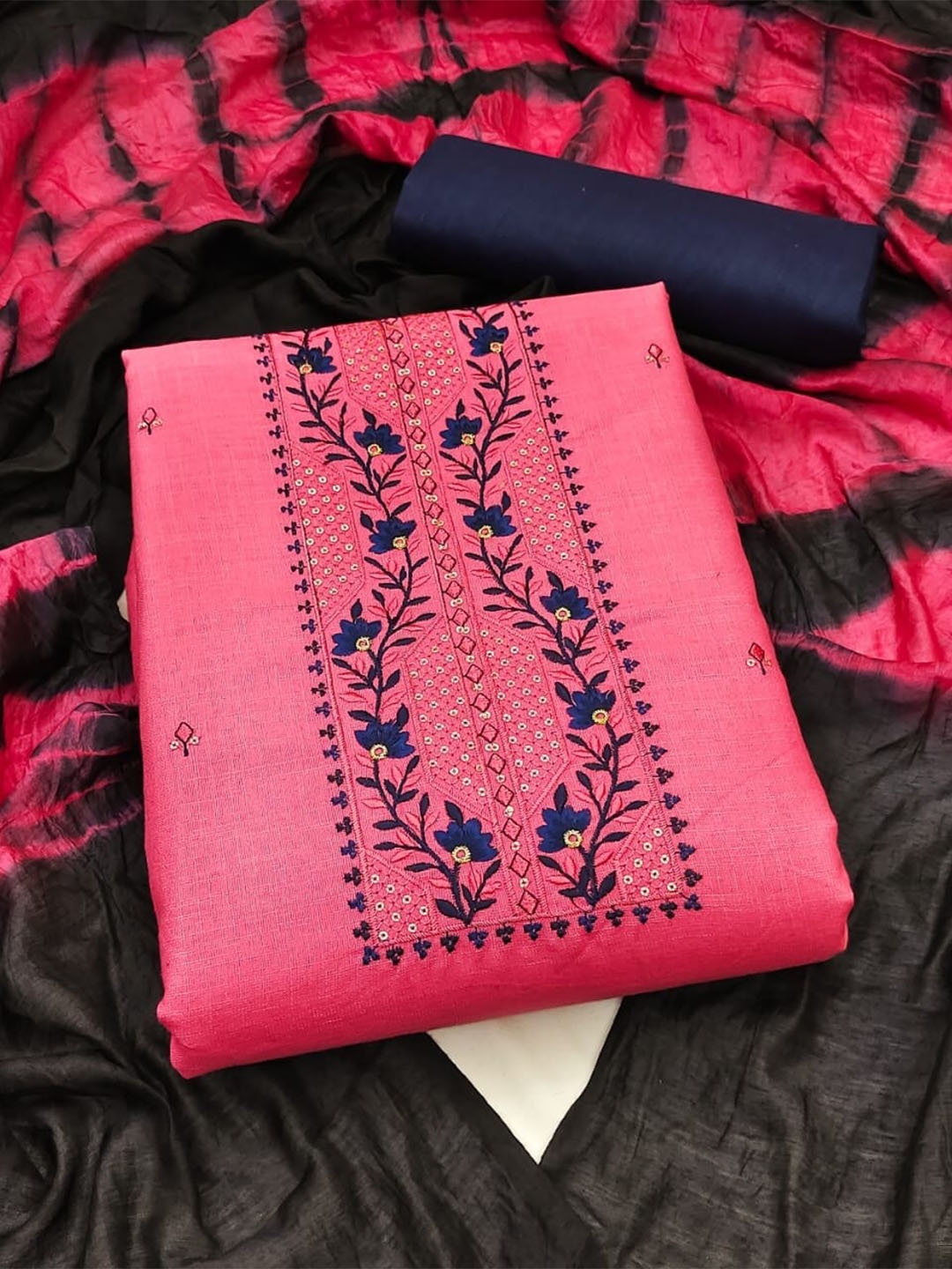 

APNISHA Embroidered Unstitched Dress Material, Pink