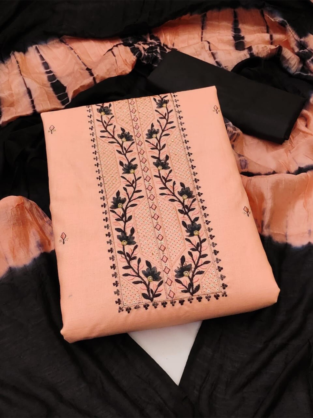 

APNISHA Embroidered Unstitched Dress Material, Orange
