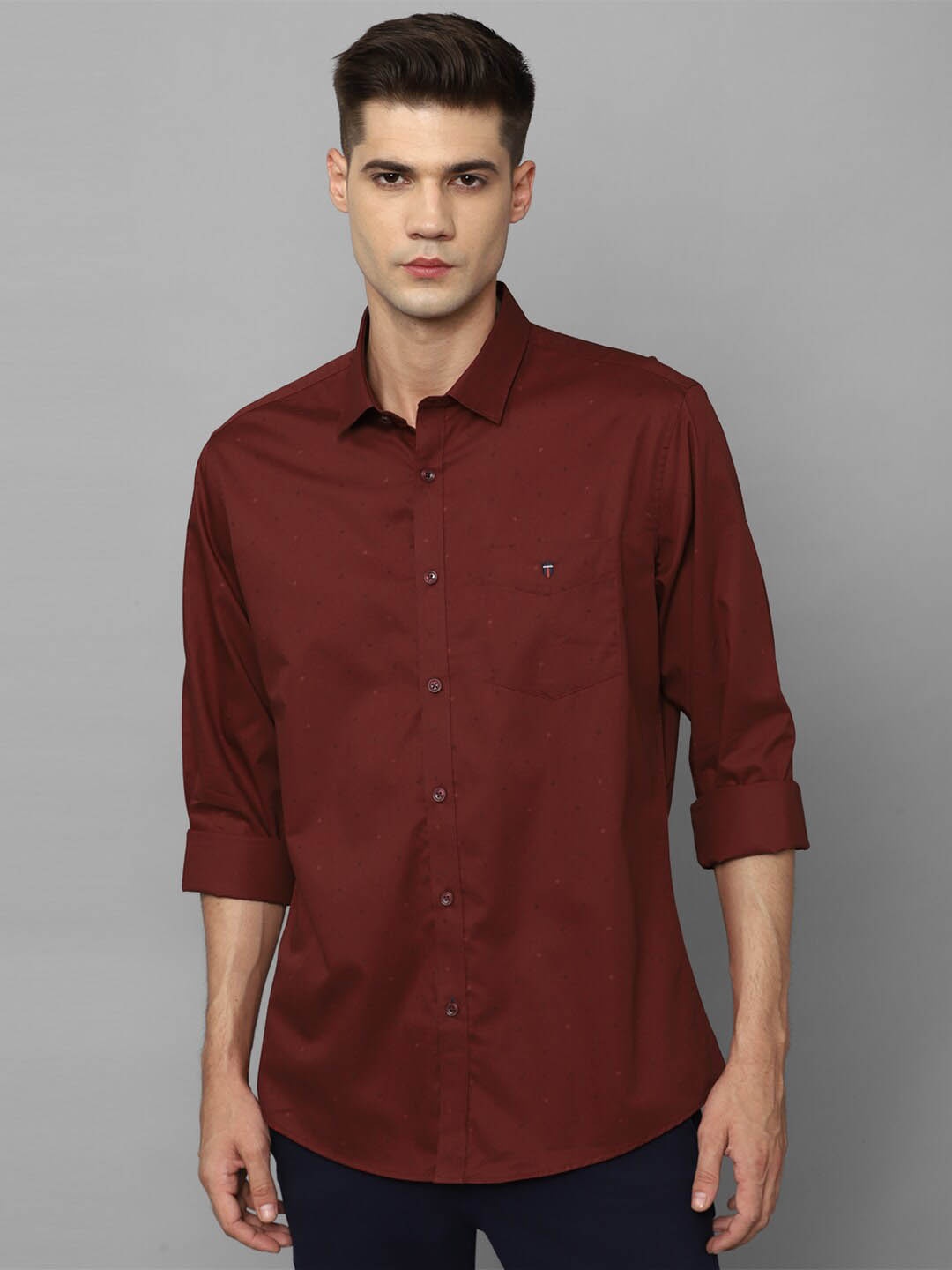 

Louis Philippe Sport Slim Fit Micro Disty Printed Pure Cotton Casual Shirt, Maroon