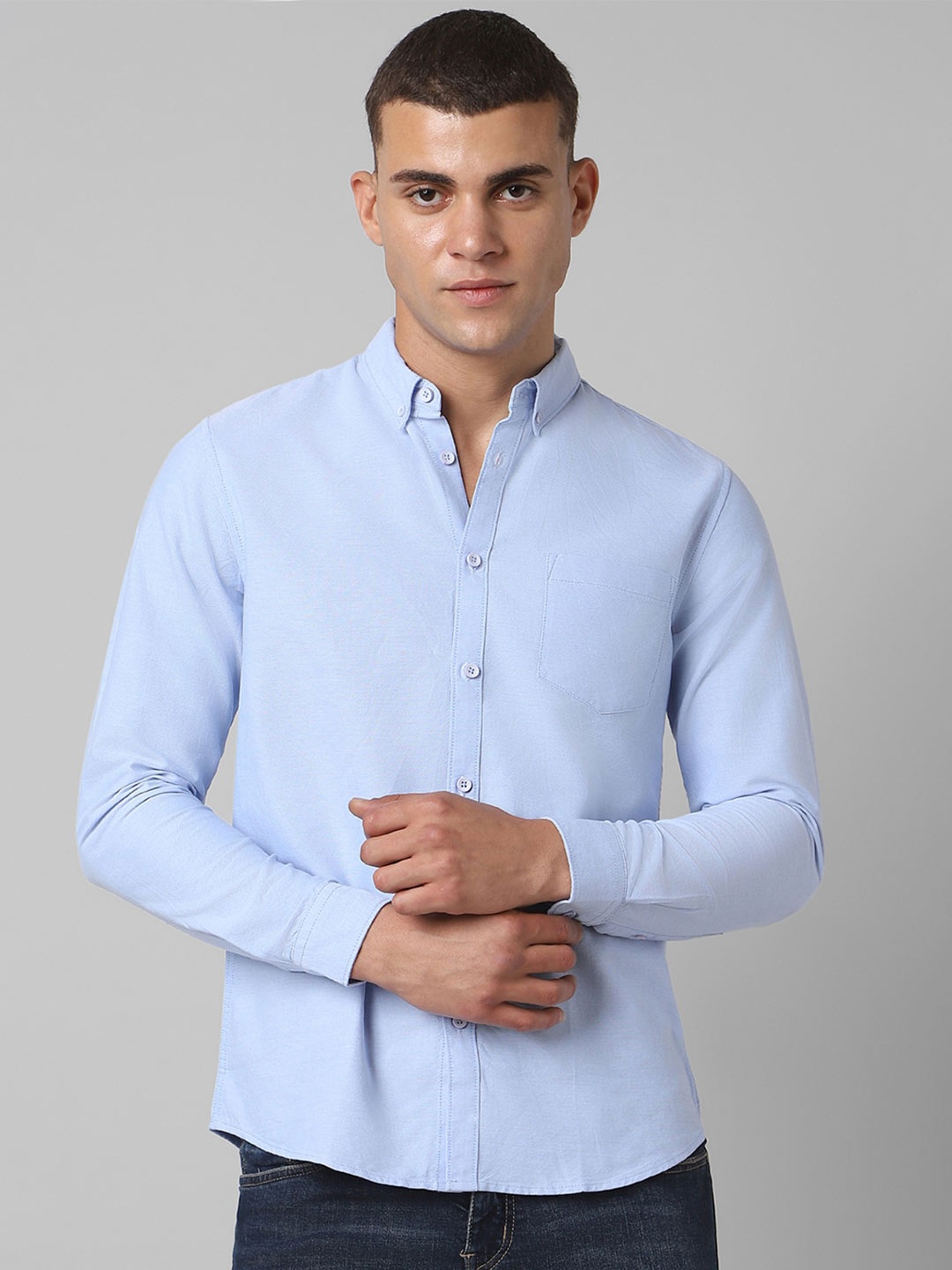 

People Blue Slim Fit Pure Cotton Casual Shirt