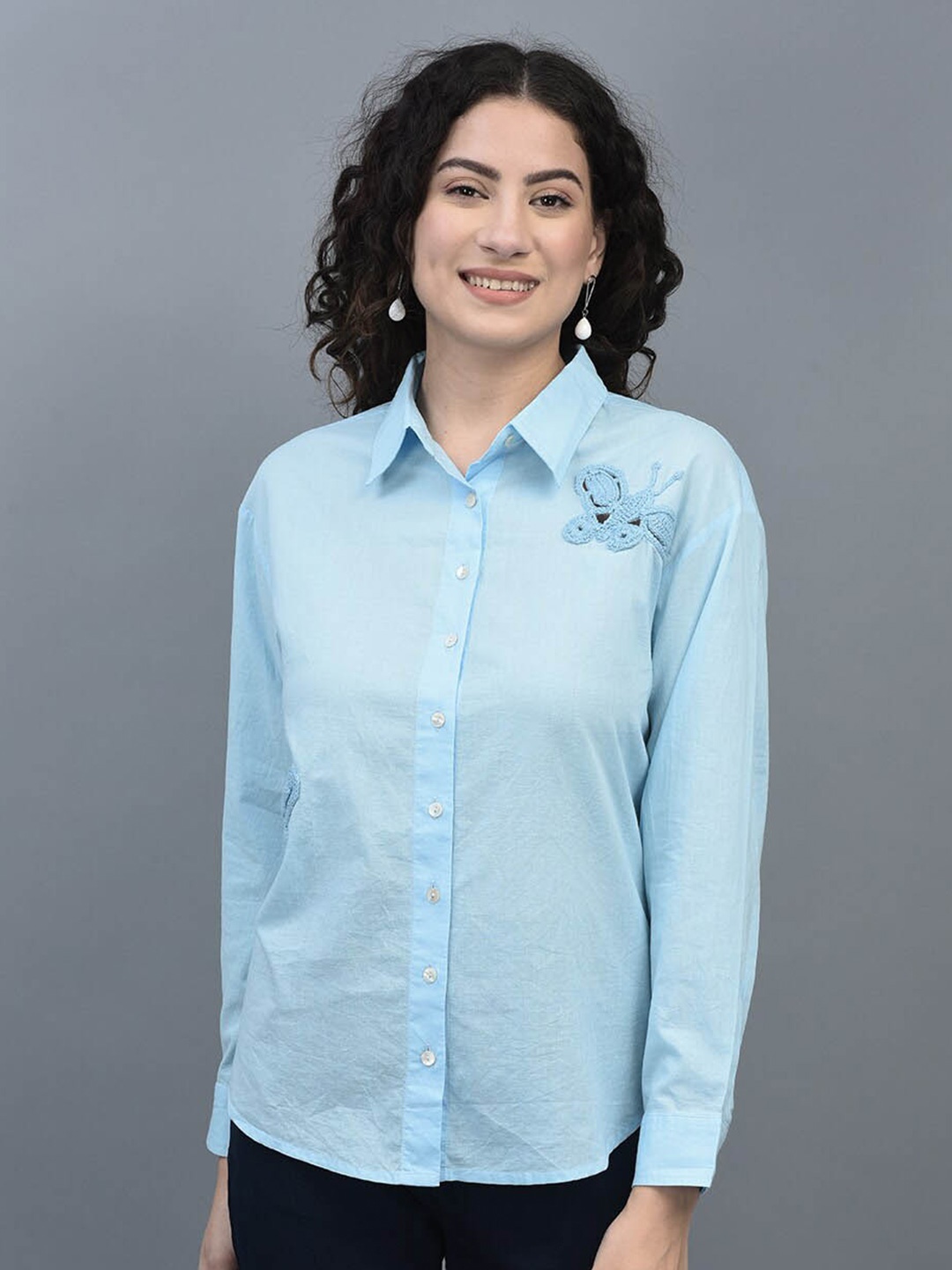 

CANOE Relaxed Fit Embroidered Pure Cotton Casual Shirt, Blue